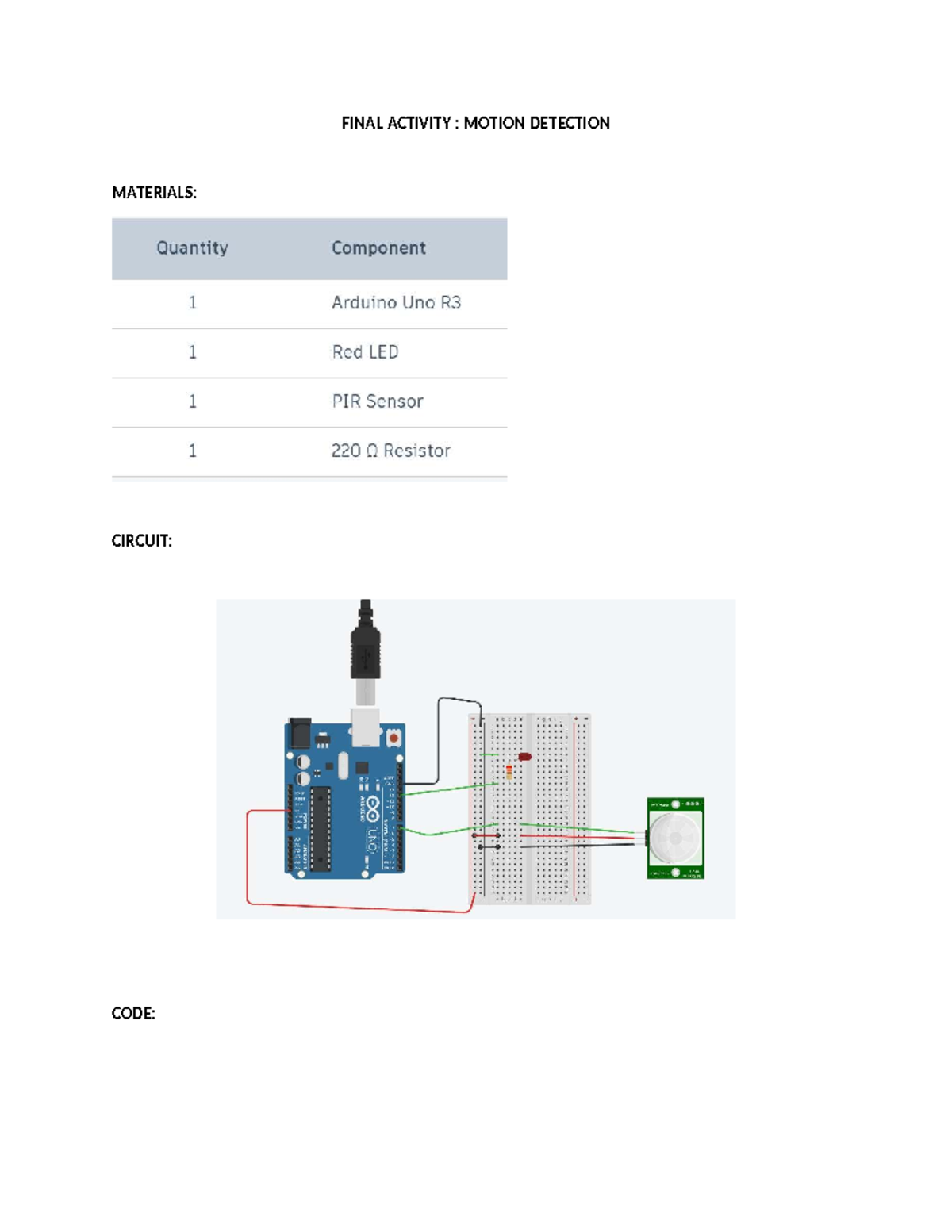 FINAL ACTIVITY: PIR Motion Detection with Arduino - Studocu