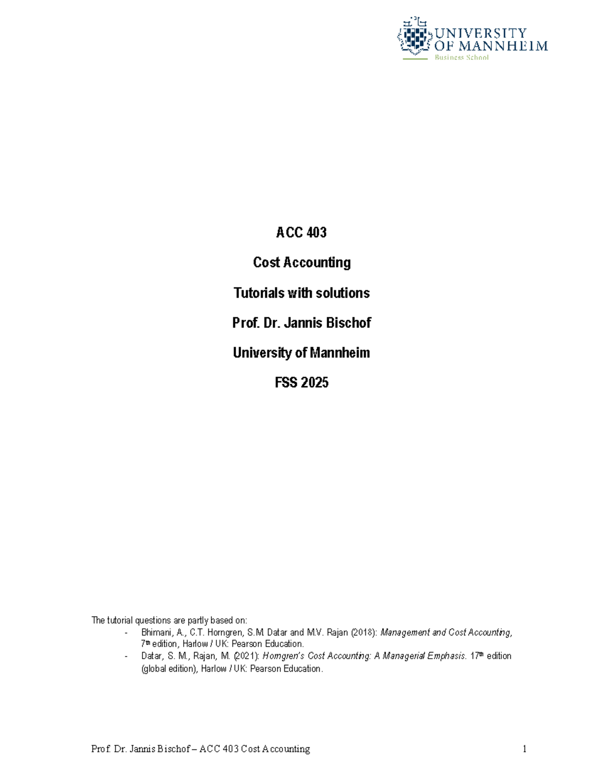 ACC 403 Cost Accounting Tutorial 3: Complete Solutions & Analysis - Studocu