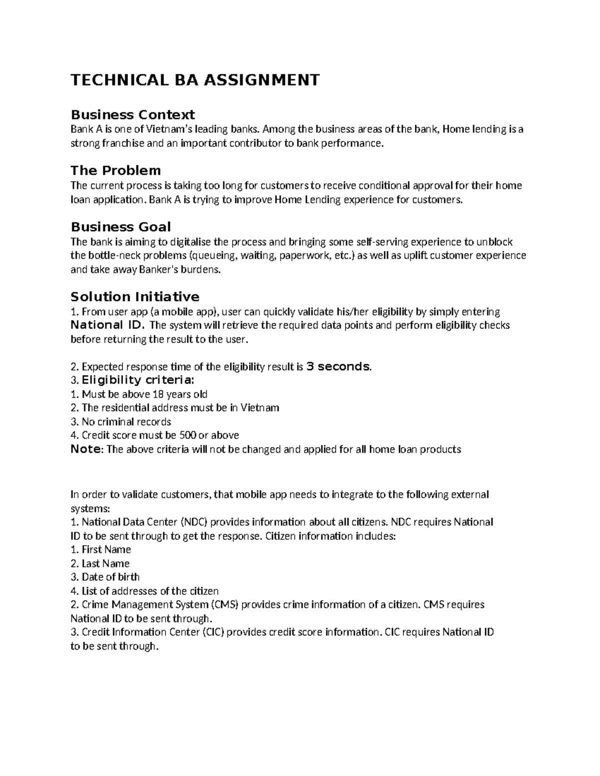 BA TECHNICAL ASSIGNMENT: Improving Home Lending Process - Studocu