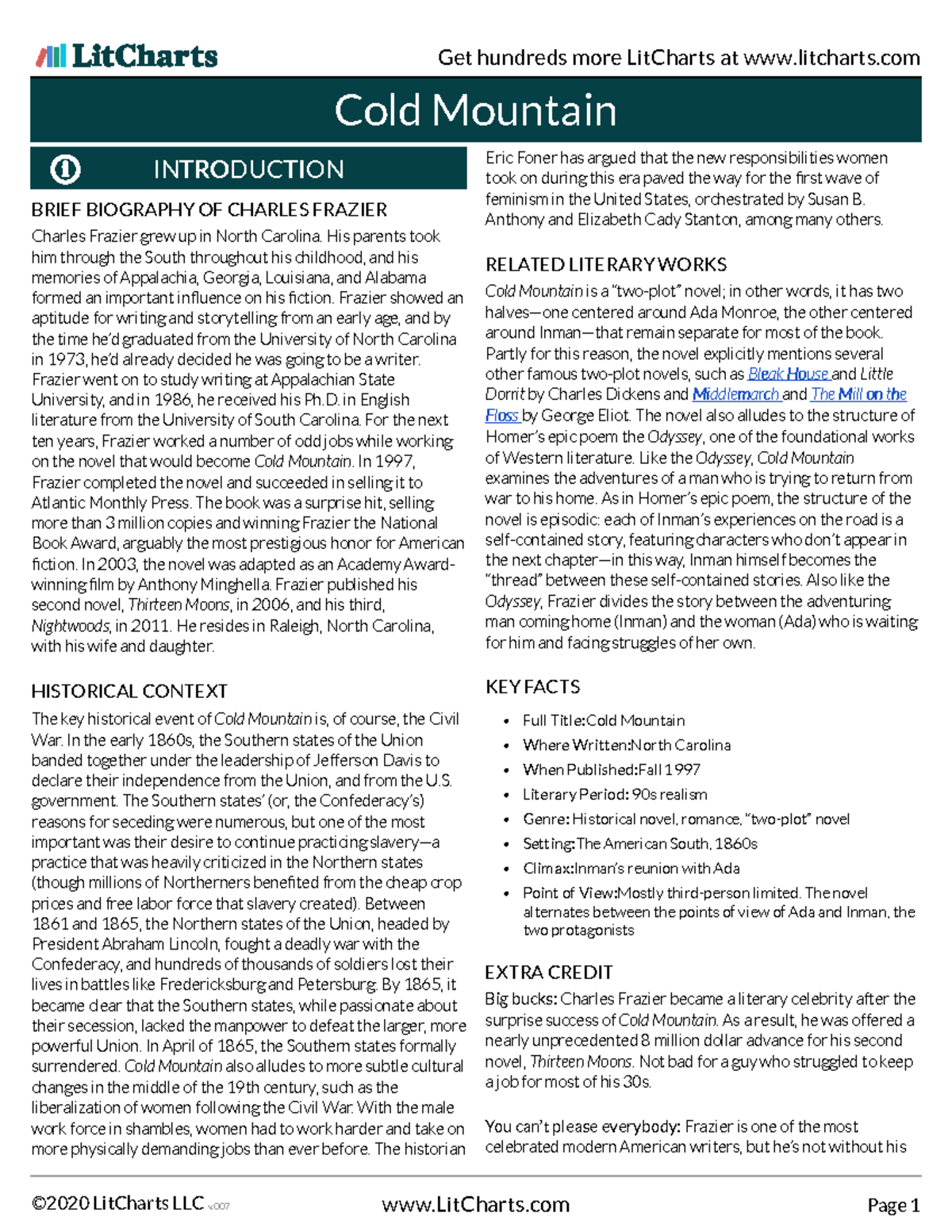 Cold Mountain: A Comprehensive LitChart Analysis and Summary - Studocu