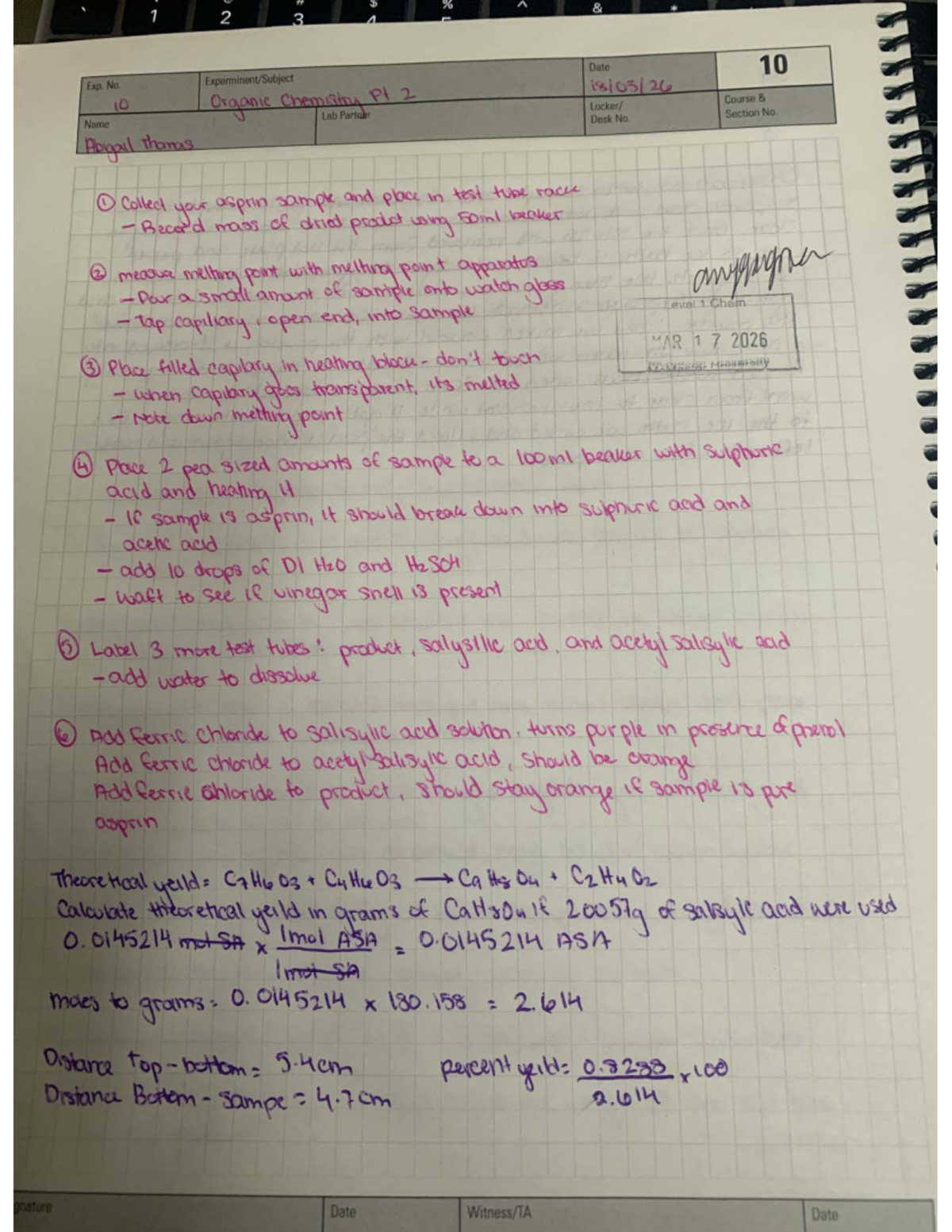 Chem lab 10 pt 2 - Lab notebook experiment 10 - (k,/ \,» (\,\ .,.,\_, u ...