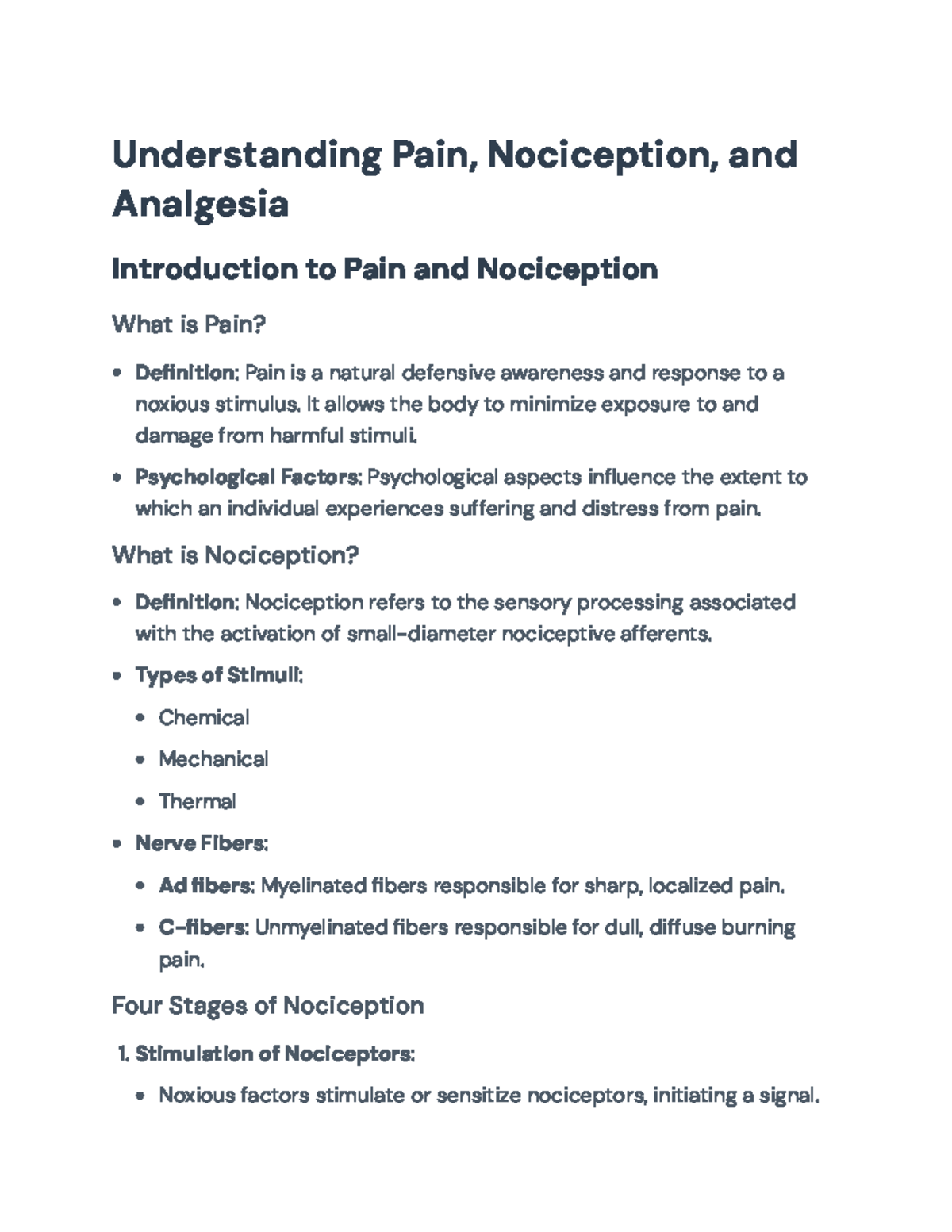 Understanding Pain and Nociception: Mechanisms and Analgesic Approaches ...
