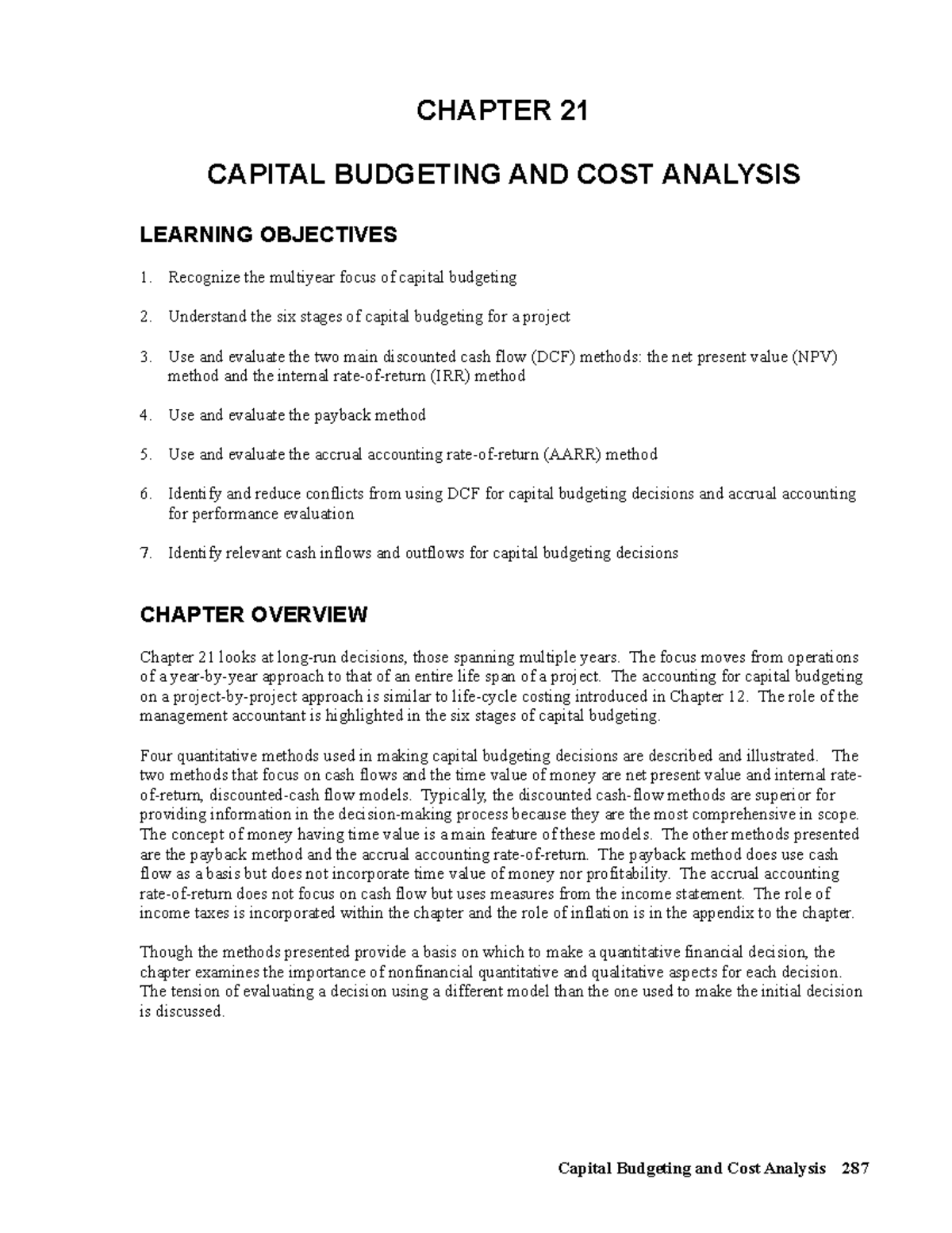 Test Bank ACC 3000 Chapter 21: Capital Budgeting & Cost Analysis - Studocu