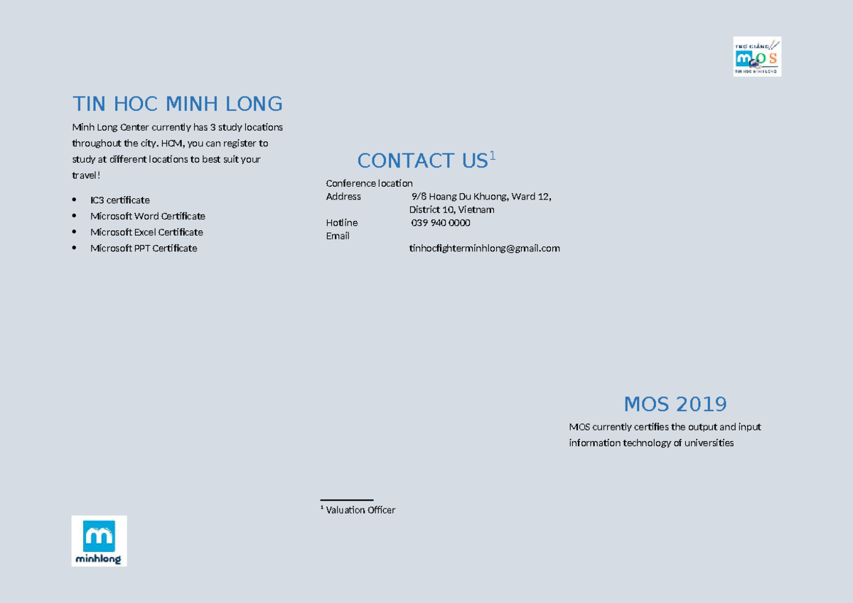 Project 2 - IC3 and MOS Certification Overview at Minh Long Center ...