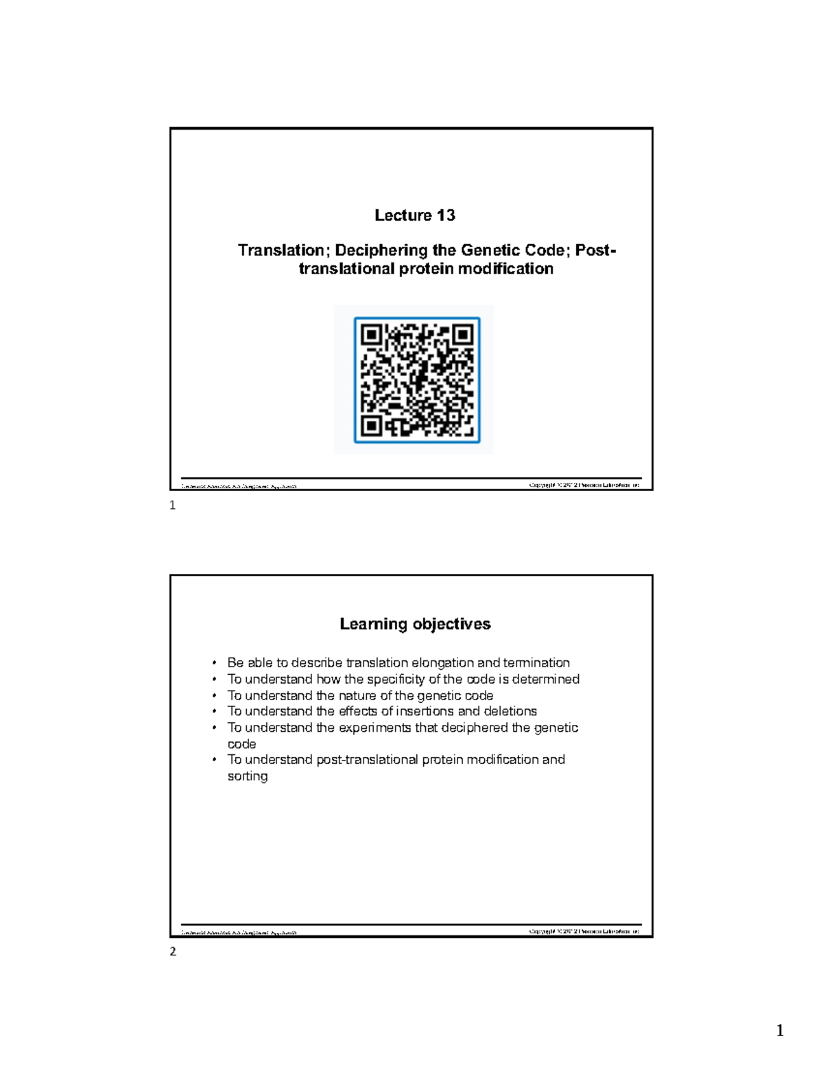 Genetics Analysis: Lecture 13 - Translation and Genetic Code - Studocu
