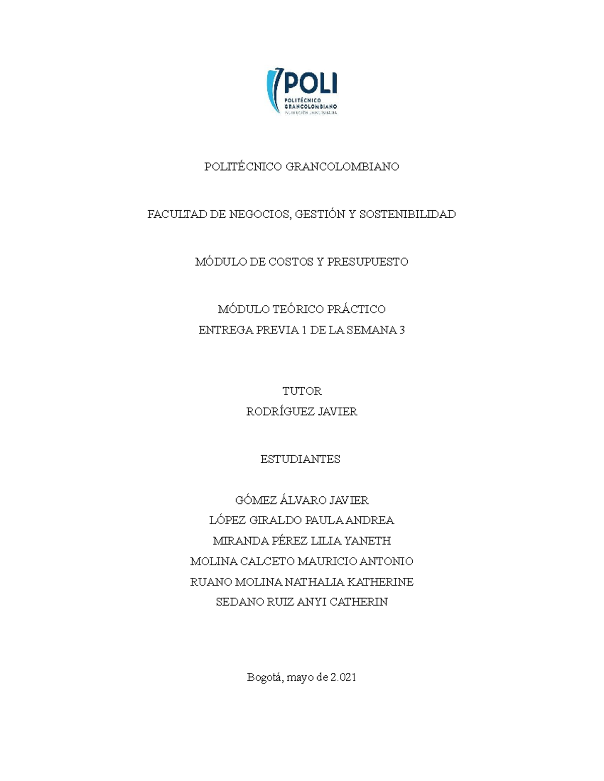 Entrega 1 de Costos y Presupuestos - Semana 3 - Politécnico ...