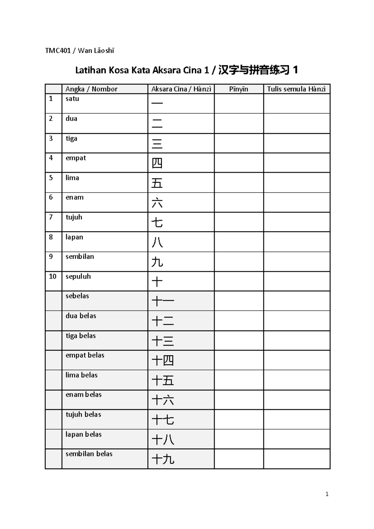 Match C. Chrctr xrcs TMC401 ODL - TMC40 1 / Wan Lǎoshī Latihan Kosa ...