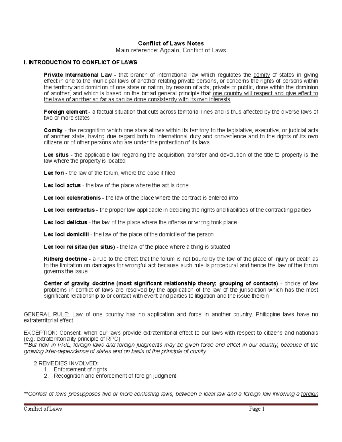 Conflict of Laws Notes (LAW 101): Key Principles and Case Studies - Studocu