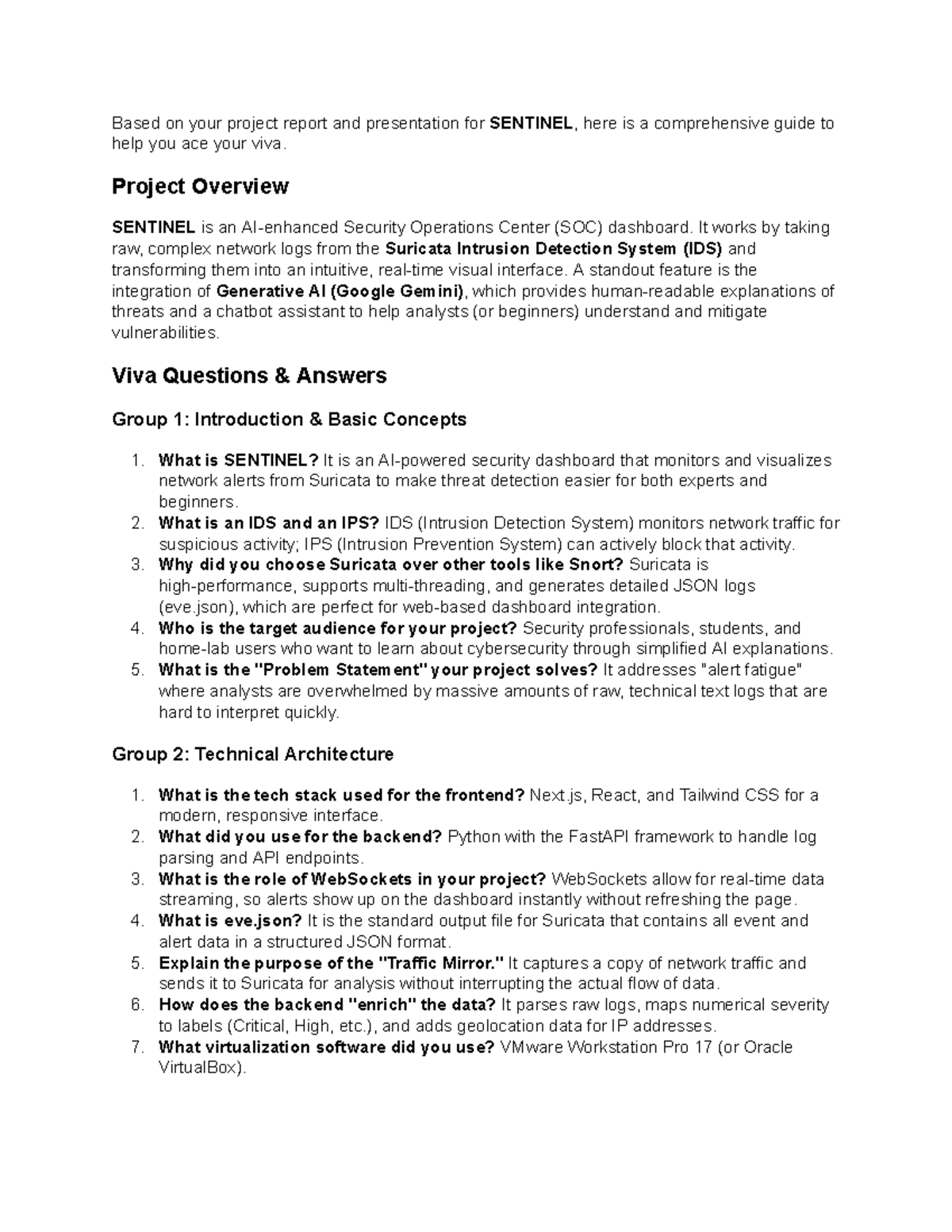 SENTINEL Project Viva Guide: Key Questions & Answers for Success - Studocu