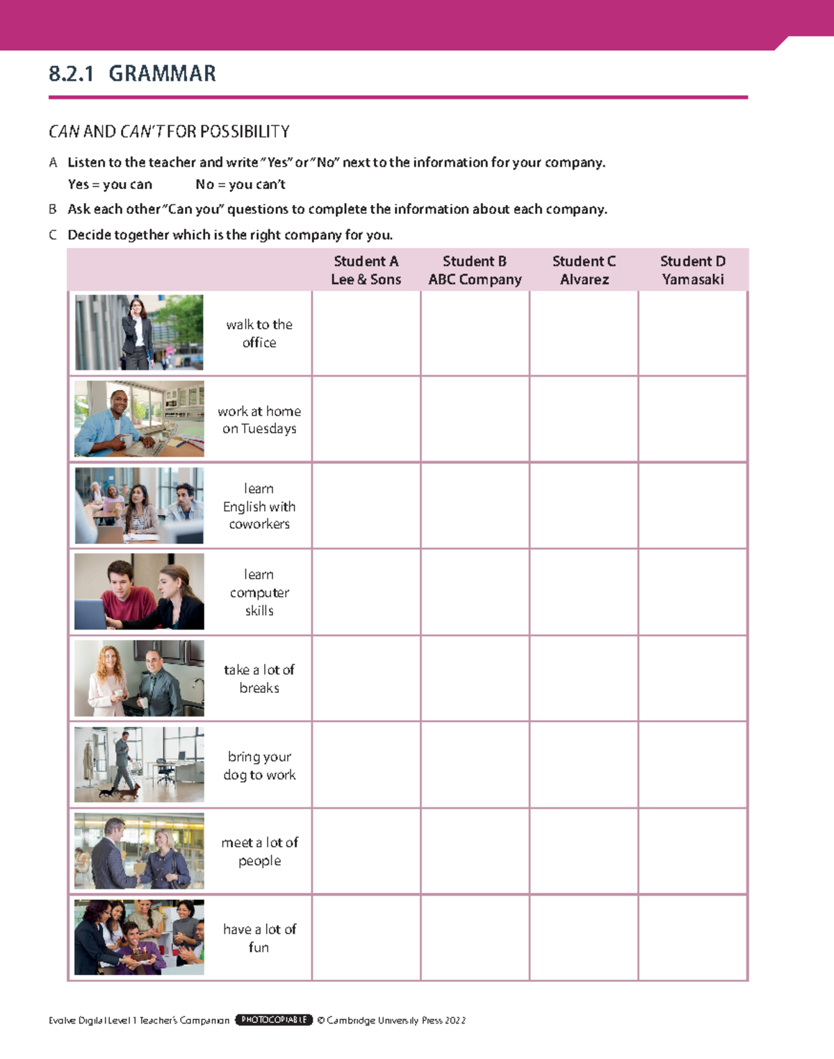 Evolve Digital Level 1 Worksheets: Can and Can't for Possibility 8.2 ...