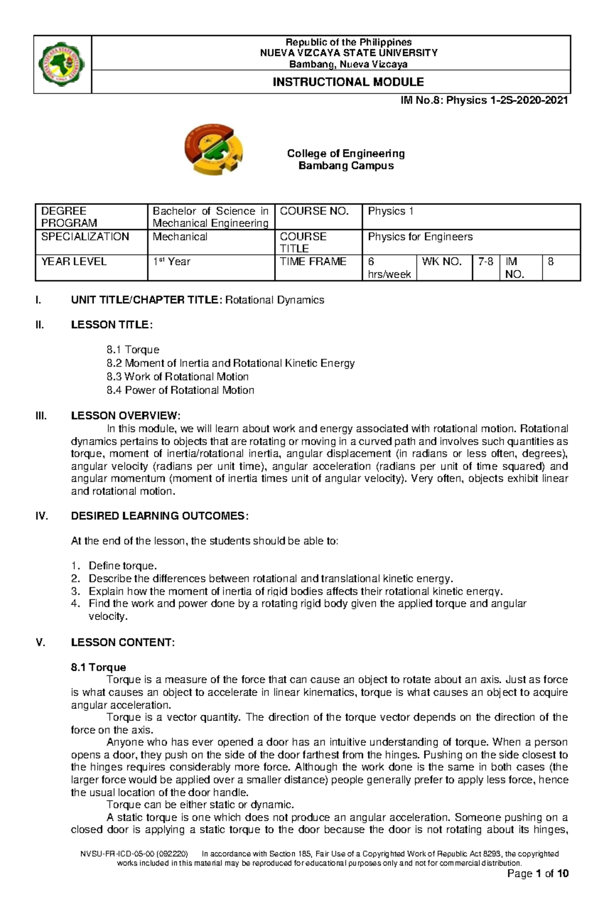 Physics for Engineers IM8: Rotational Dynamics and Torque Concepts ...