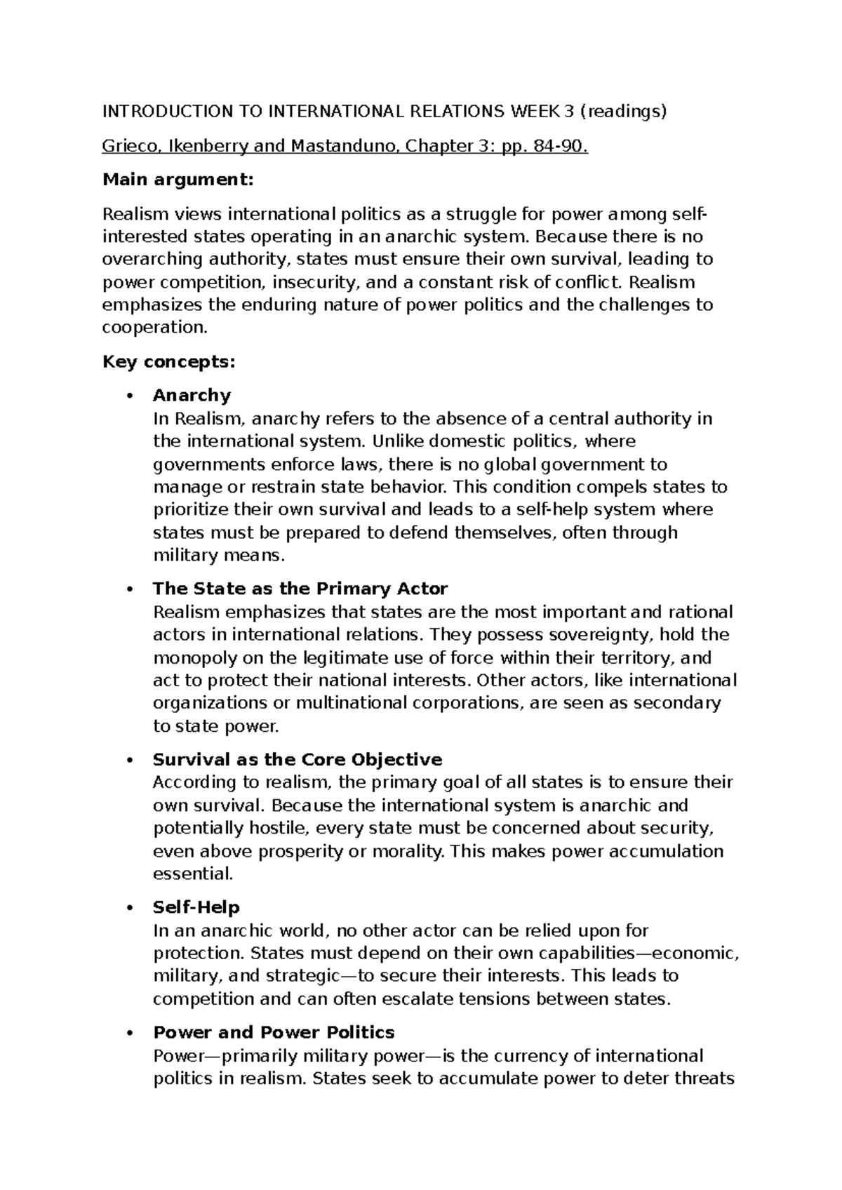 INTL RELATIONS 101: WEEK 3 - Realism & Social Learning Theory Notes ...
