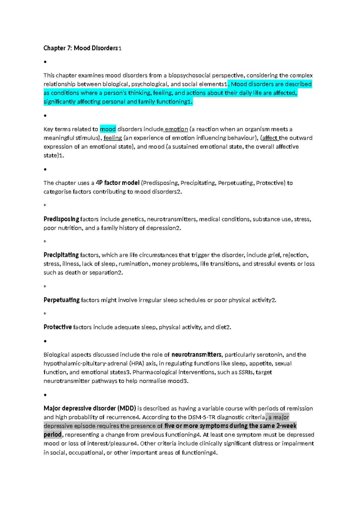 Chapter 7 & 8: Mood Disorders and Schizophrenia Study Material - Studocu