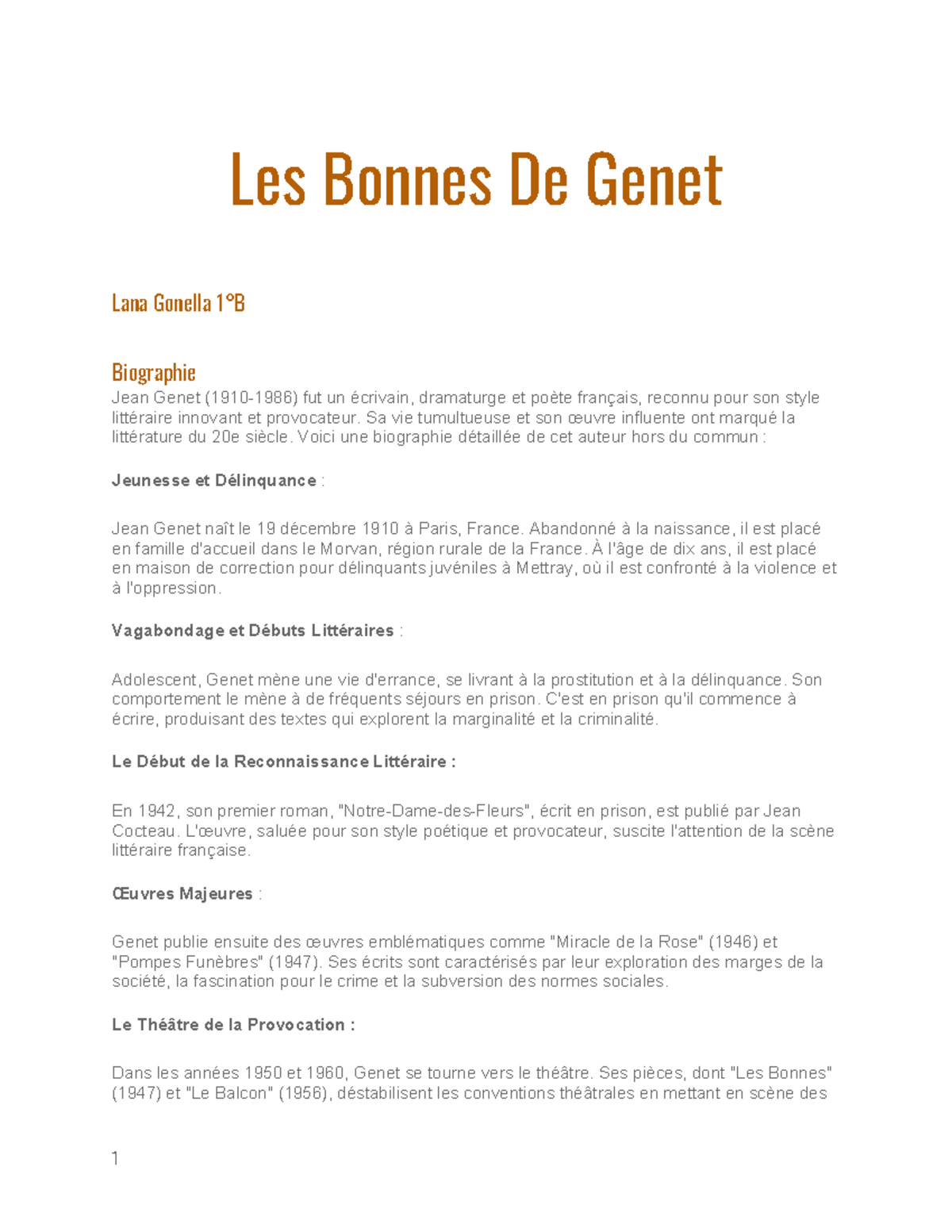 Biographie de Jean Genet et Analyse des Thèmes dans 