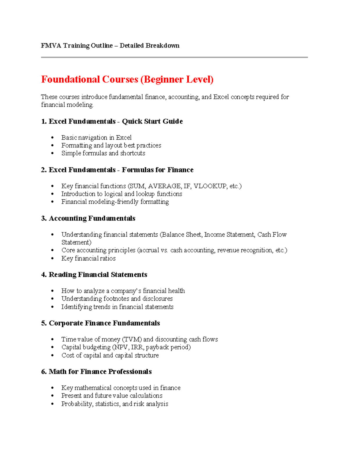 FMVA Training Outline: Detailed Breakdown of Foundational & Core ...