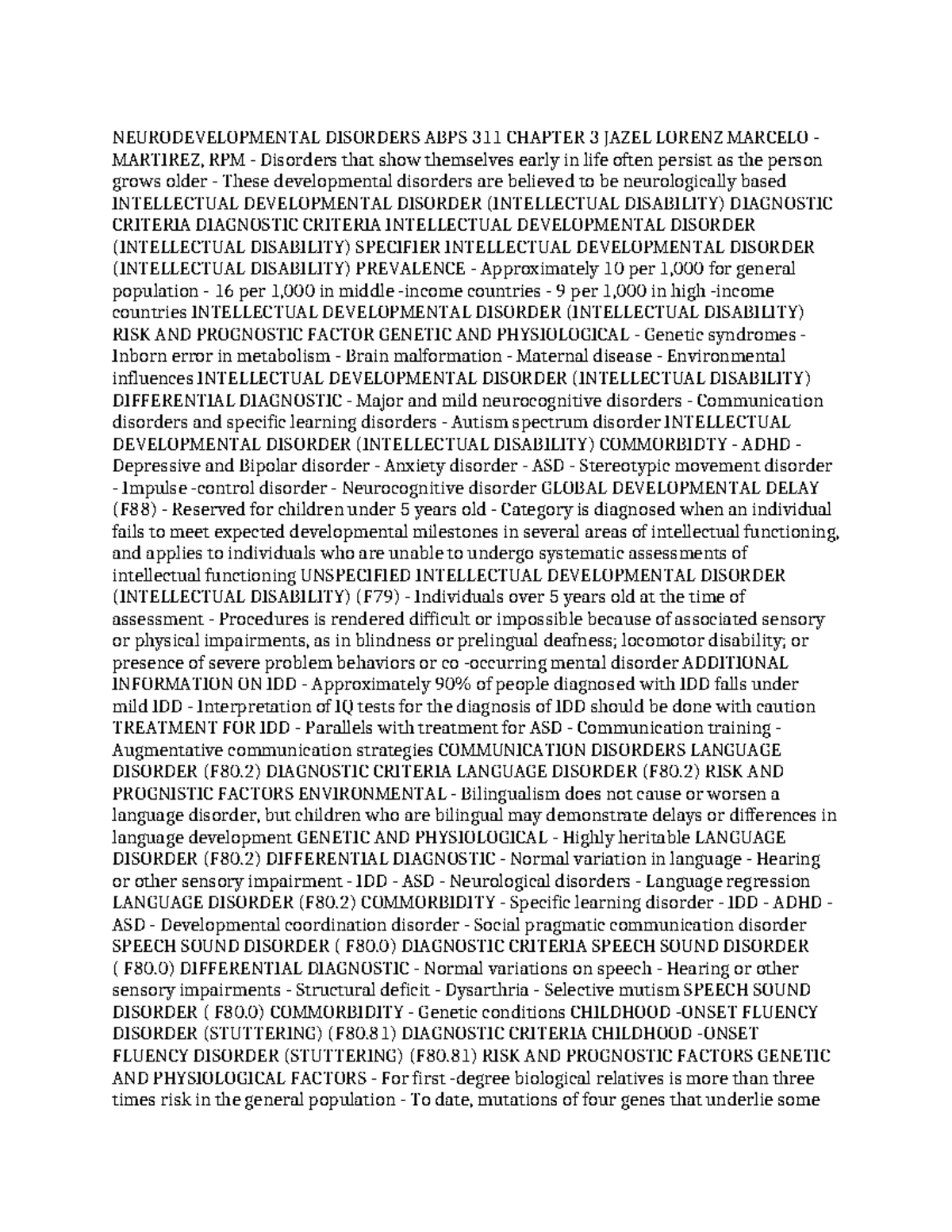Neurodevelopmental Disorders Overview - ABPS 311 Chapter 3 Notes - Studocu