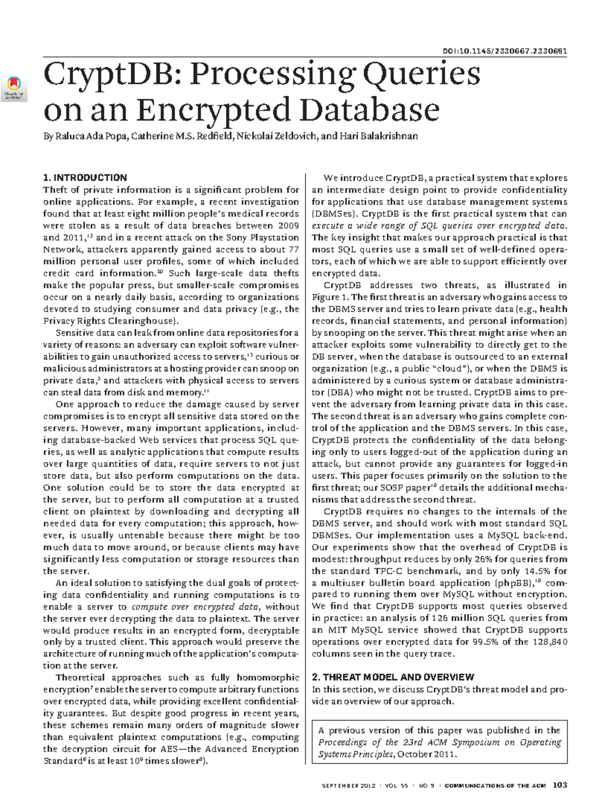 2330667 - Lecture Notes on CryptDB: Secure SQL Queries on Encrypted ...