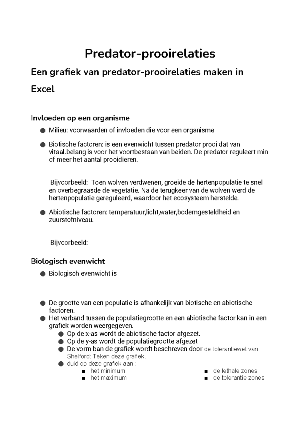 Predator-Prooirelaties en Grafieken in Excel (Biologie) - Studocu
