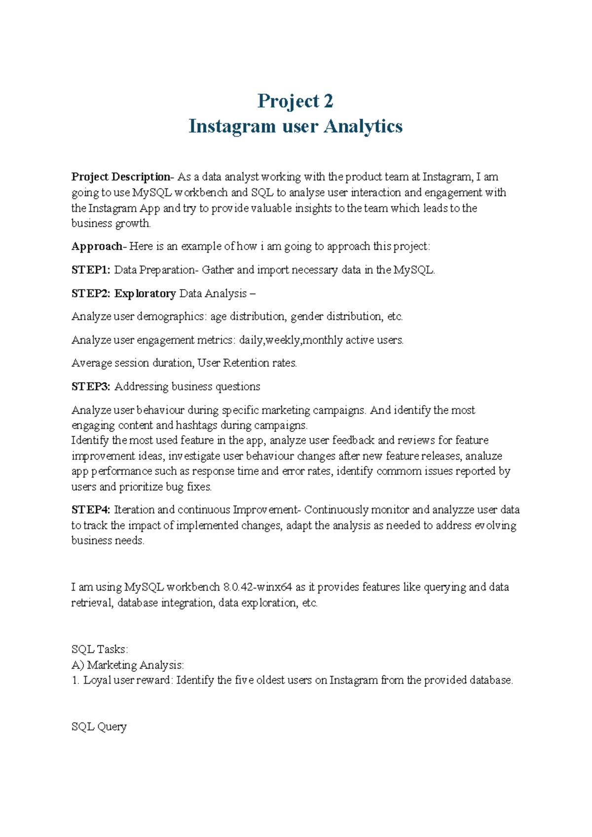 Project 2: Instagram User Analytics Using MySQL for Data Insights - Studocu