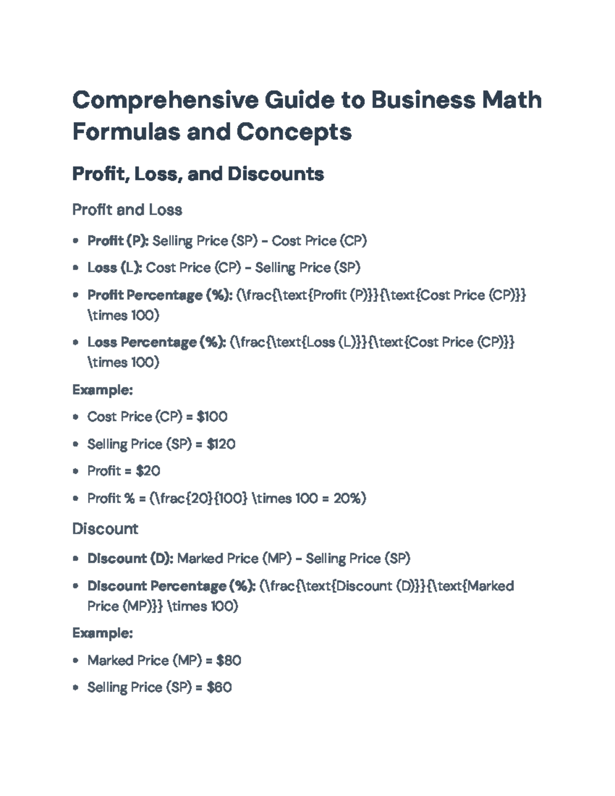 Comprehensive Business Math Guide: Key Formulas & Concepts ...