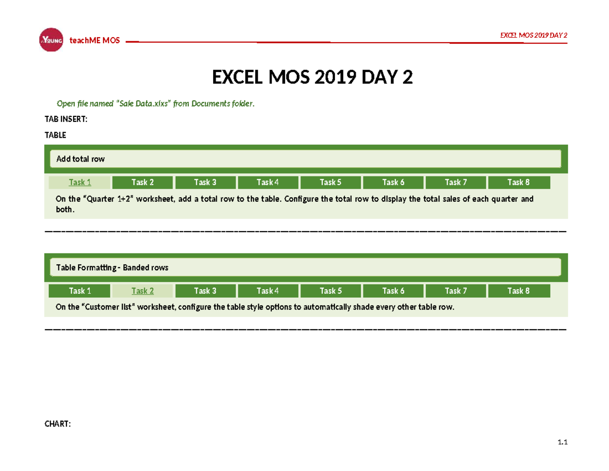 Excel MOS 2019 Day 2: Table and chart creation tasks - Studocu
