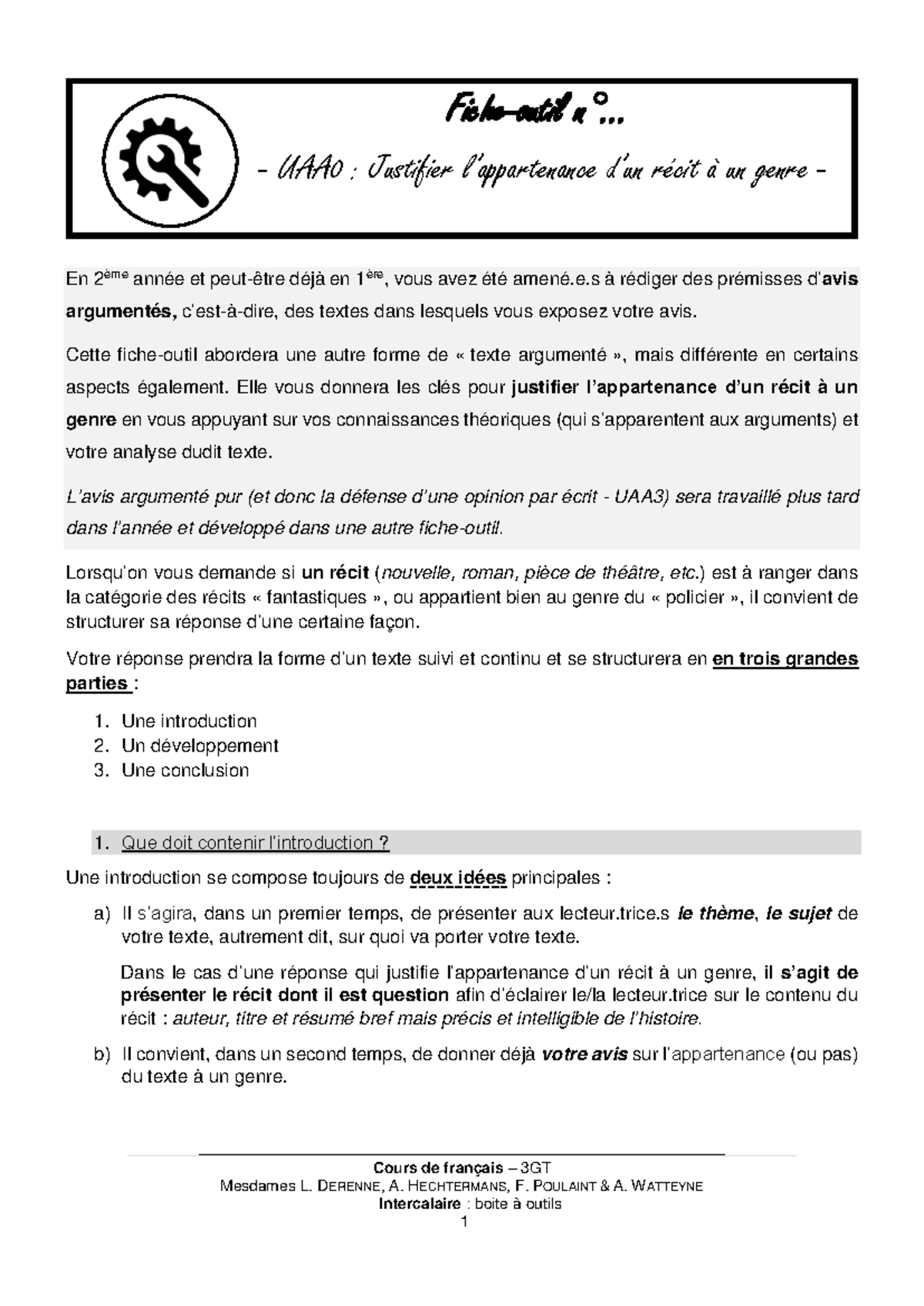 UAA0 : Justification de l'appartenance d'un récit à un genre - 3GT ...