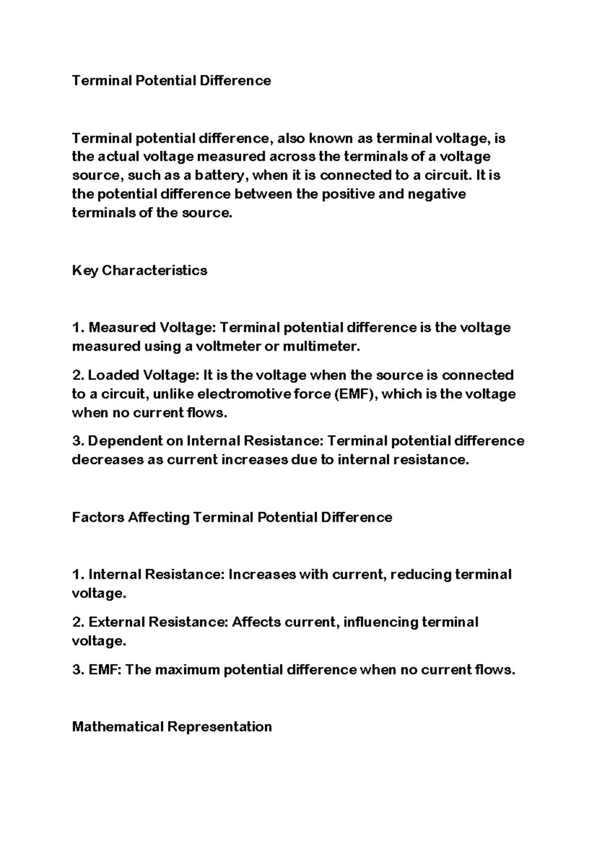 Terminal Potential Difference - Terminal Potential Difference Terminal ...