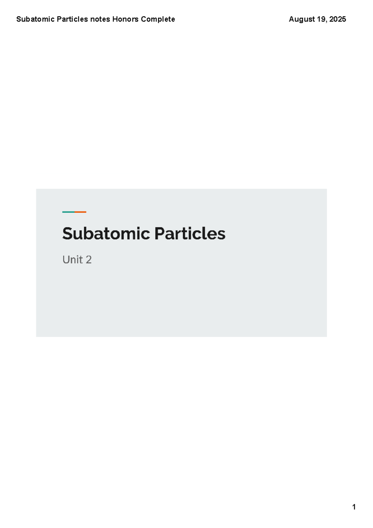 Subatomic Particles Notes - Honors Course Comprehensive Review - Studocu
