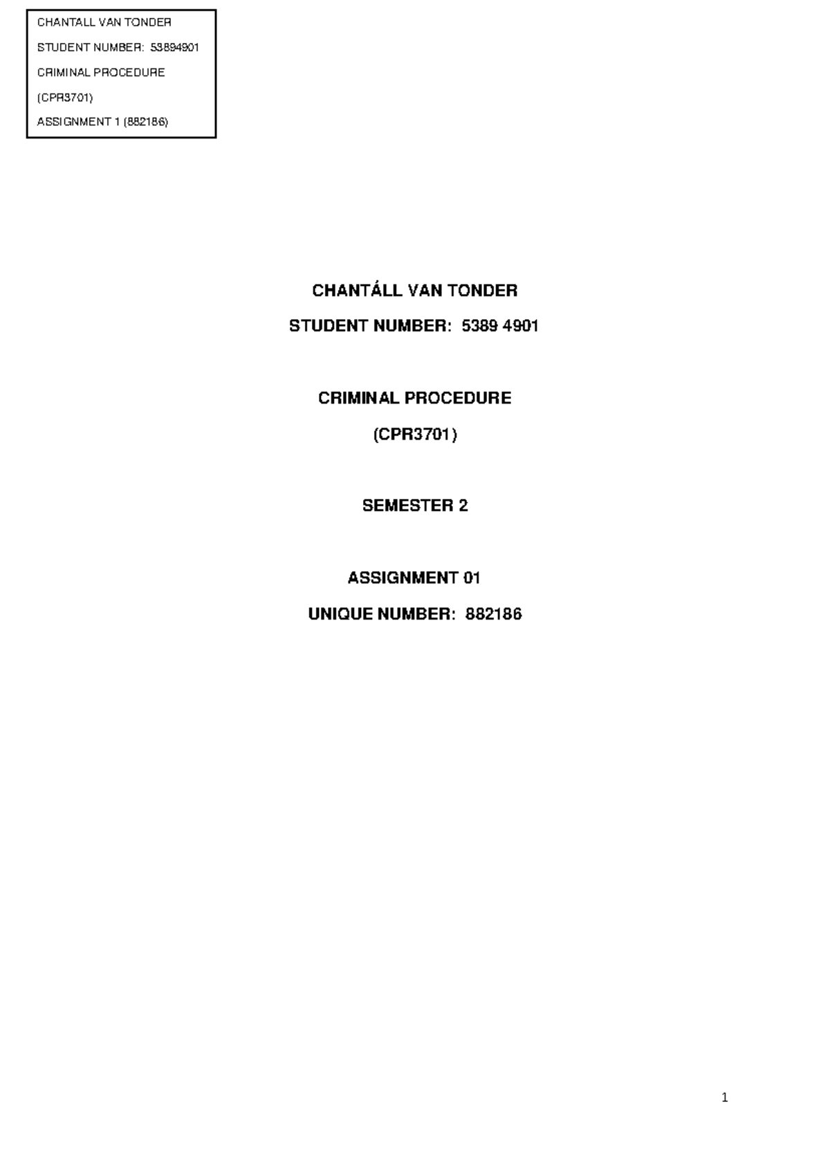 CPR3701 - Criminal Procedure Assignment 1: Jurisdiction & Fair Trial ...