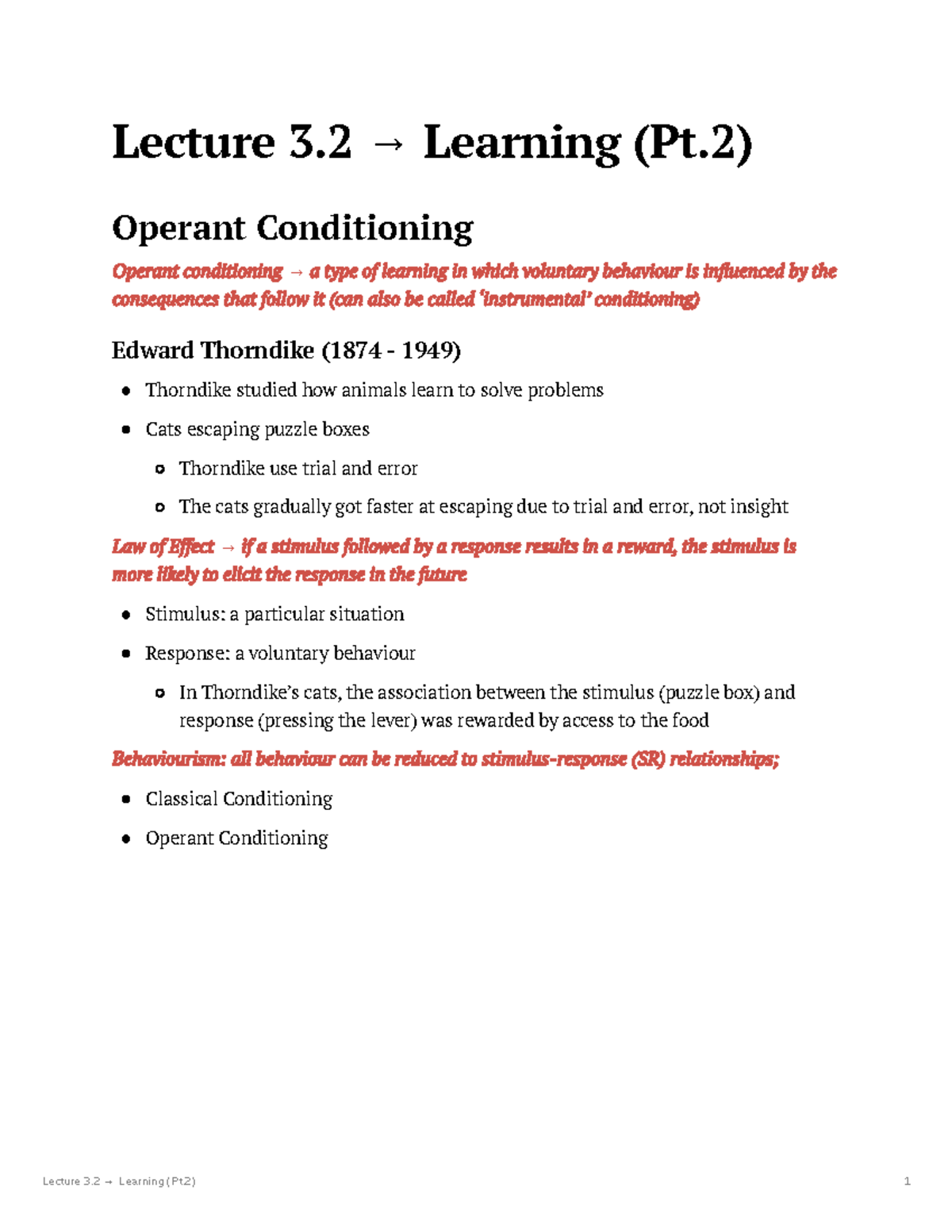 Lecture 3.2: Operant Conditioning and Its Applications - Studocu