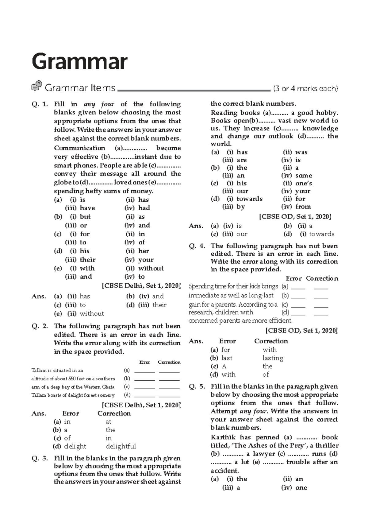 Grammar Practice Questions and Answers - Delhi, Set 1 to Set 3 - Studocu