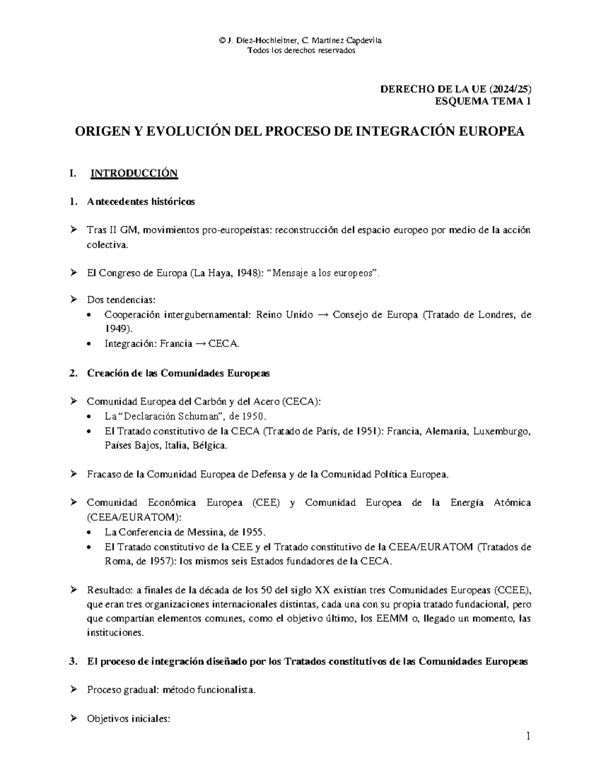 DUE Apuntes: Esquema sobre el Proceso de Integración Europea - Studocu