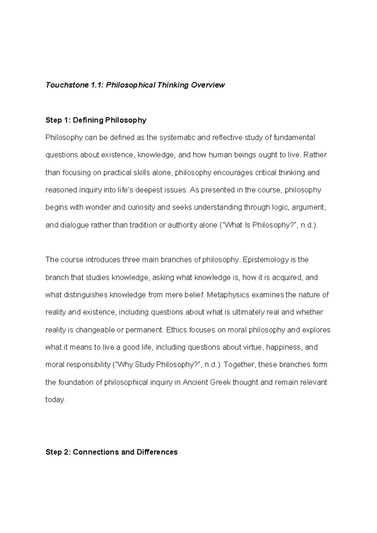 Touchstone 1.1: Overview of Philosophical Thinking and Its Branches ...