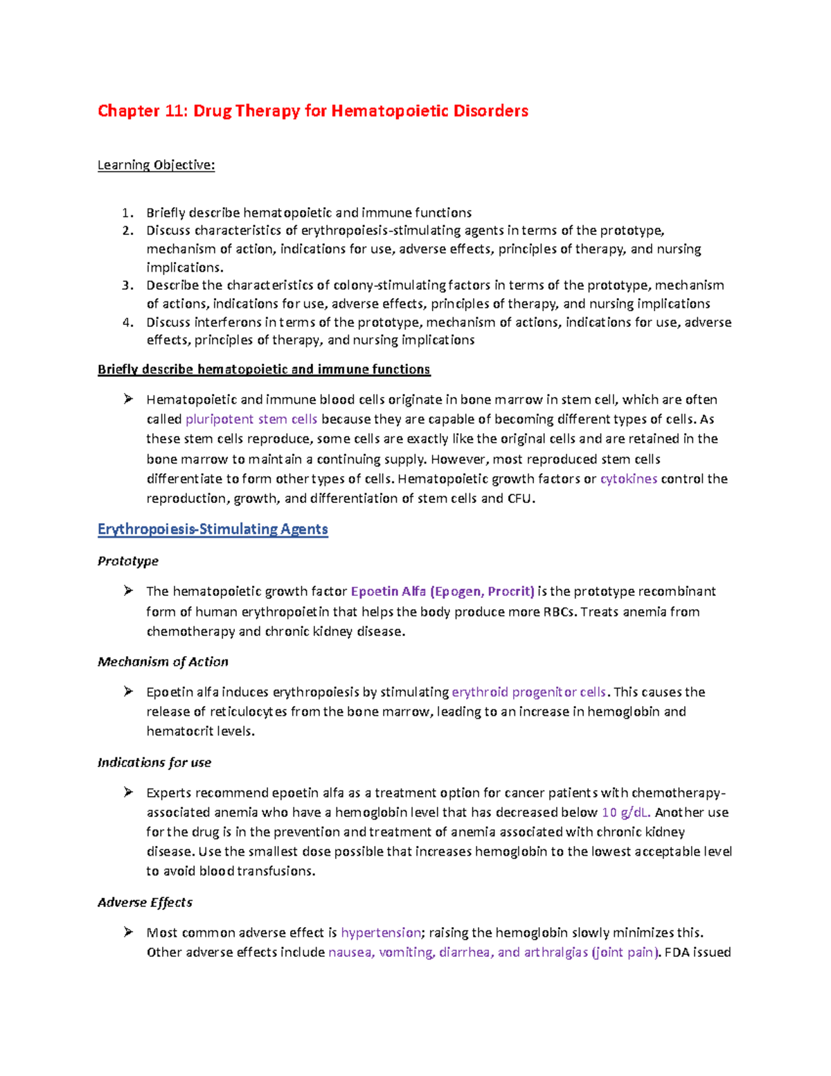 Pharm 101: Exam 1 Study Guide on Drug Therapy for Hematopoietic ...