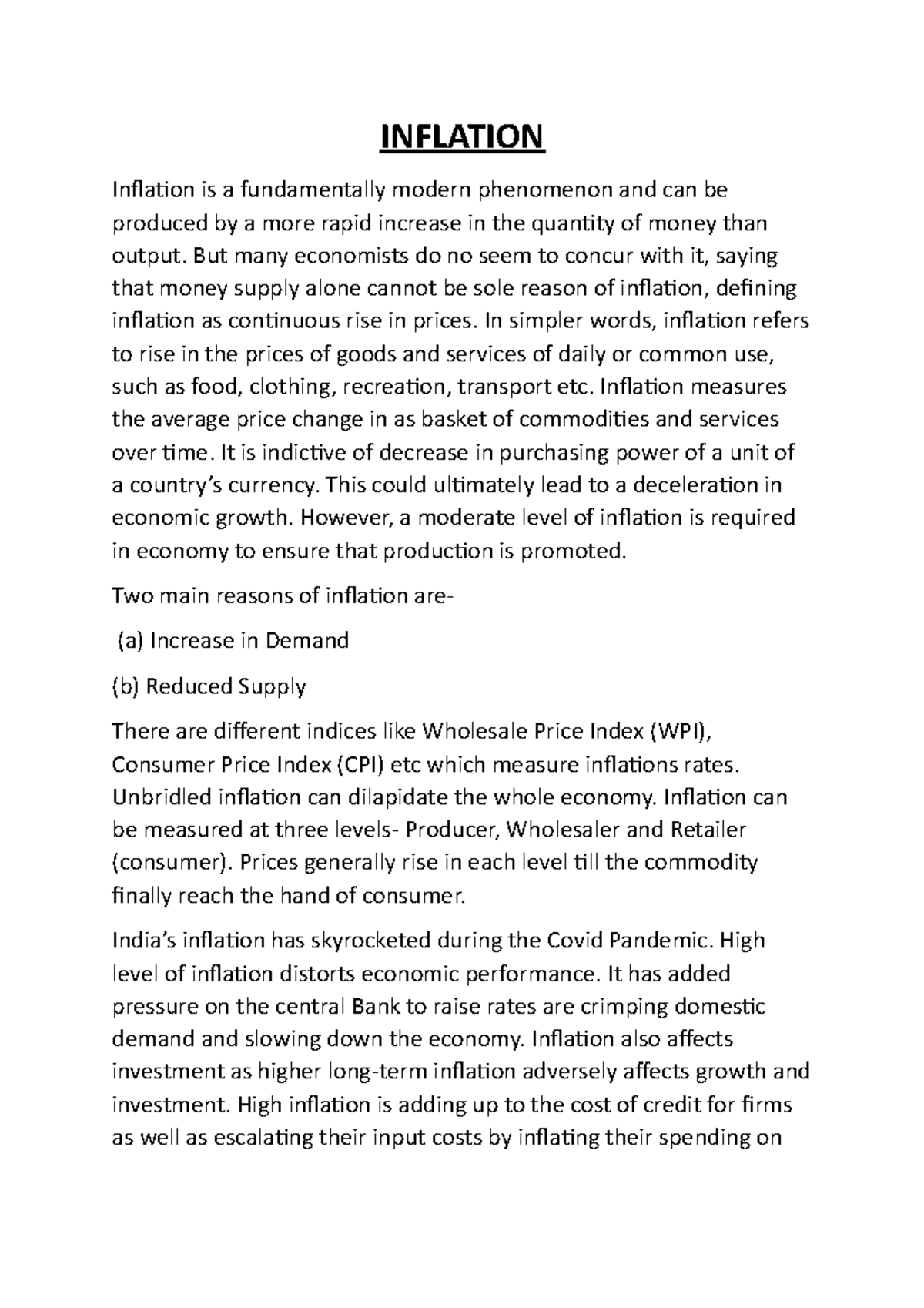 Inflation Analysis: Effects, Causes, and Current Trends in India - Studocu