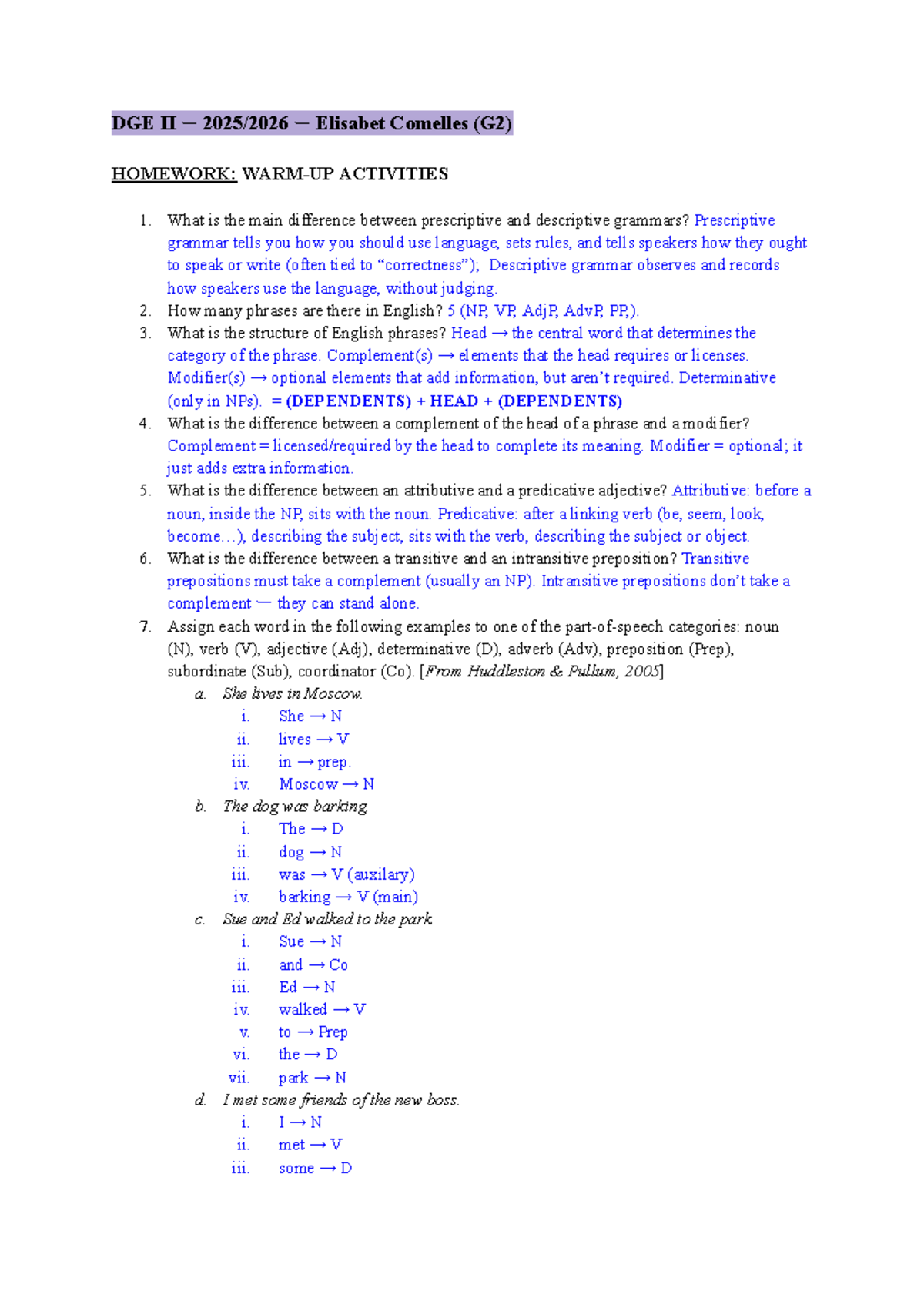 DGE II: Homework on Grammar Concepts and Sentence Structure - Studocu