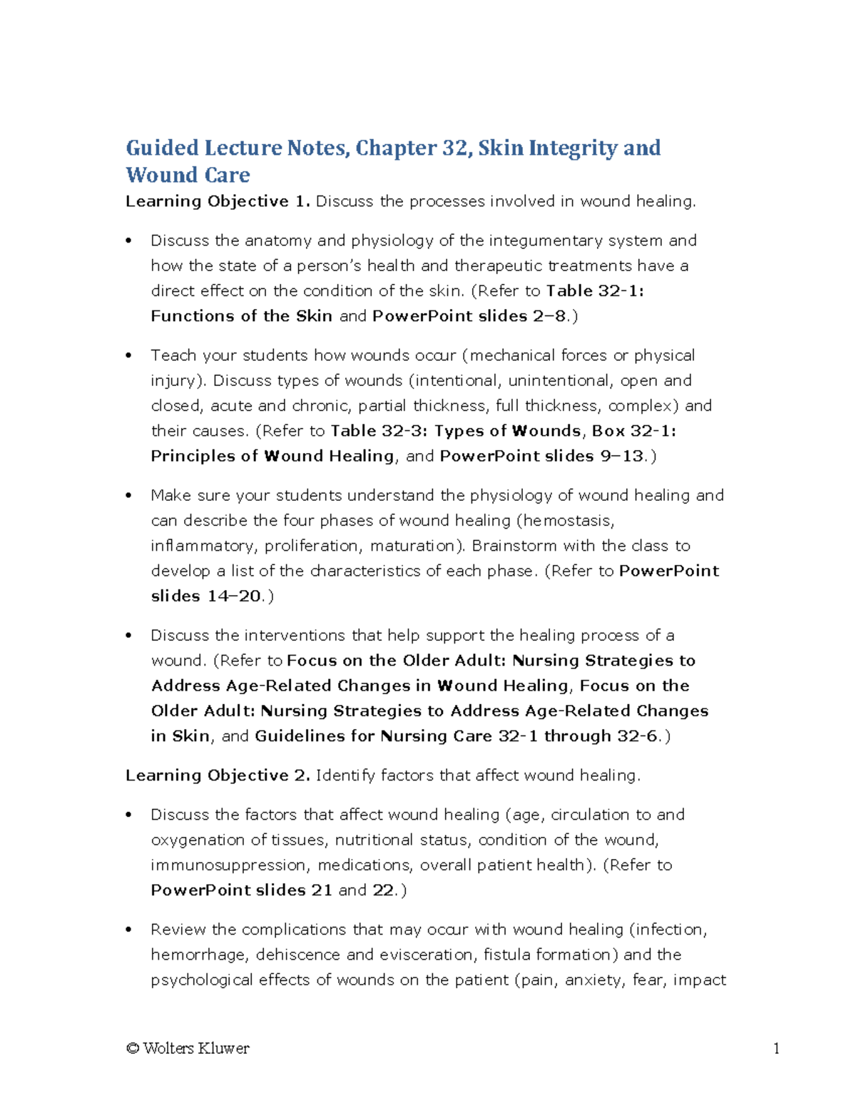 GLN Chapter 32 - Key Points on Skin Integrity & Wound Care - Studocu