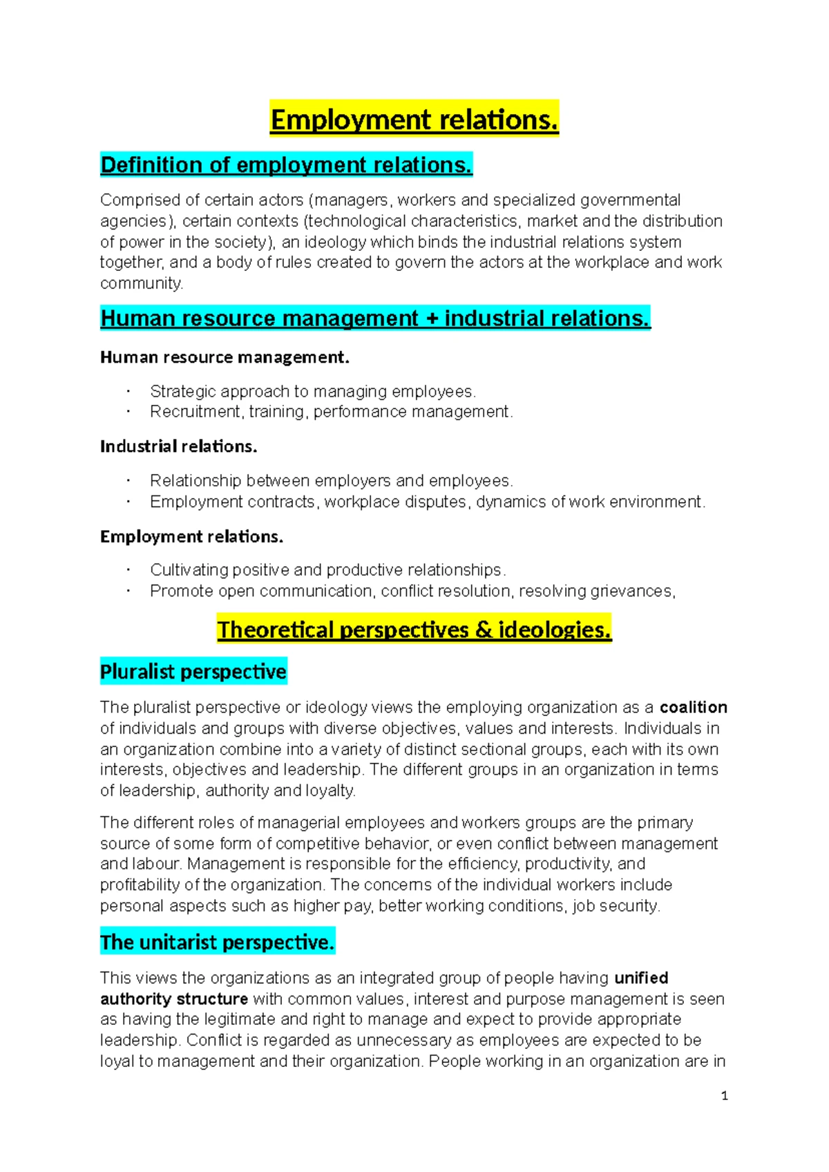 Employment Relations ER302 - Comprehensive Study Notes and Key Concepts ...