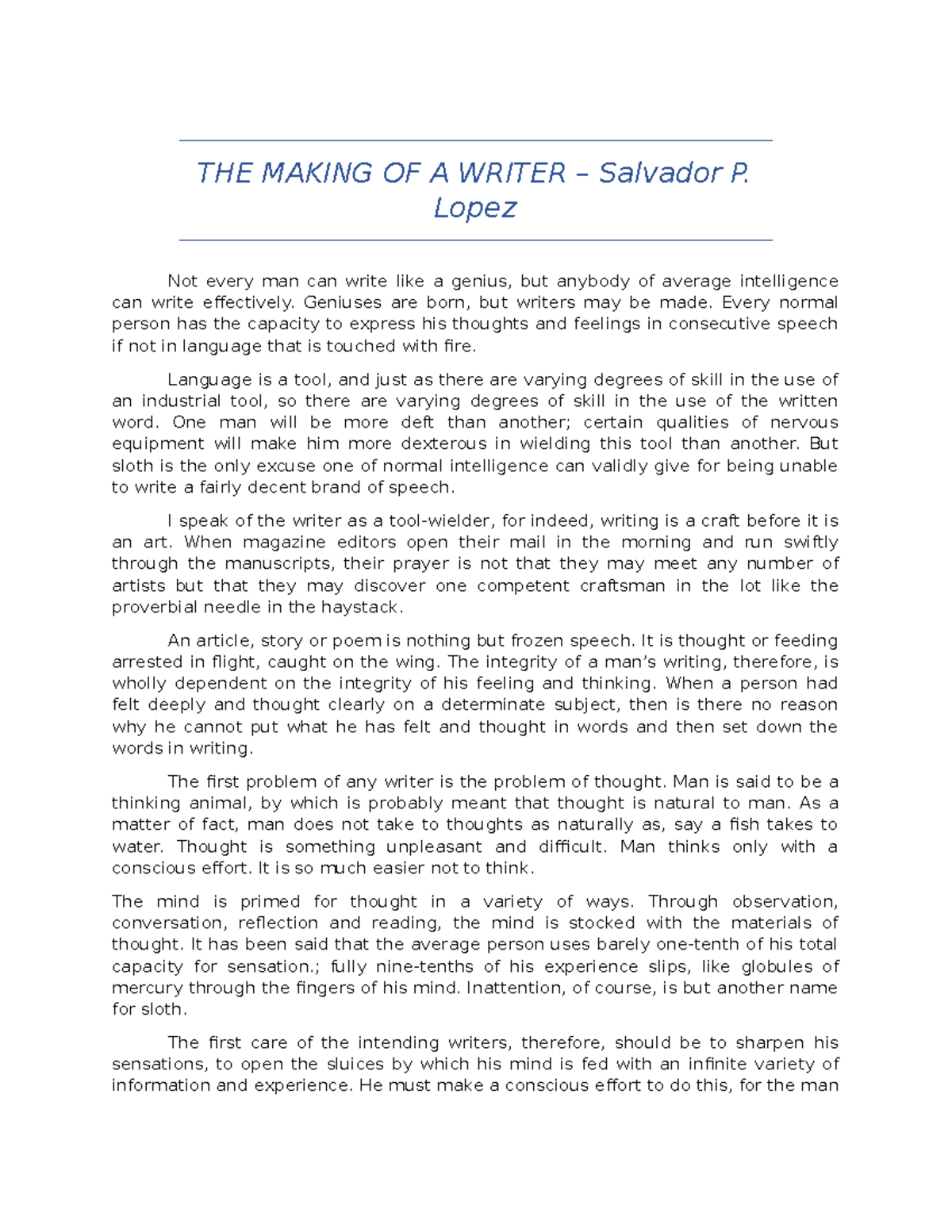 THE MAKING OF A WRITER - Academic Insights on Writing Skills - Studocu