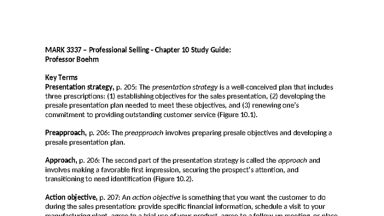 MARK Professional Selling Chapter 10 Study Guide: Key Terms ...
