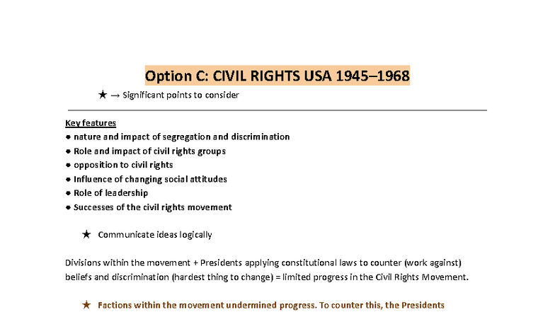 CIVIL RIGHTS USA: Key Features, Movements, and Impact (ACHMH085) - Studocu