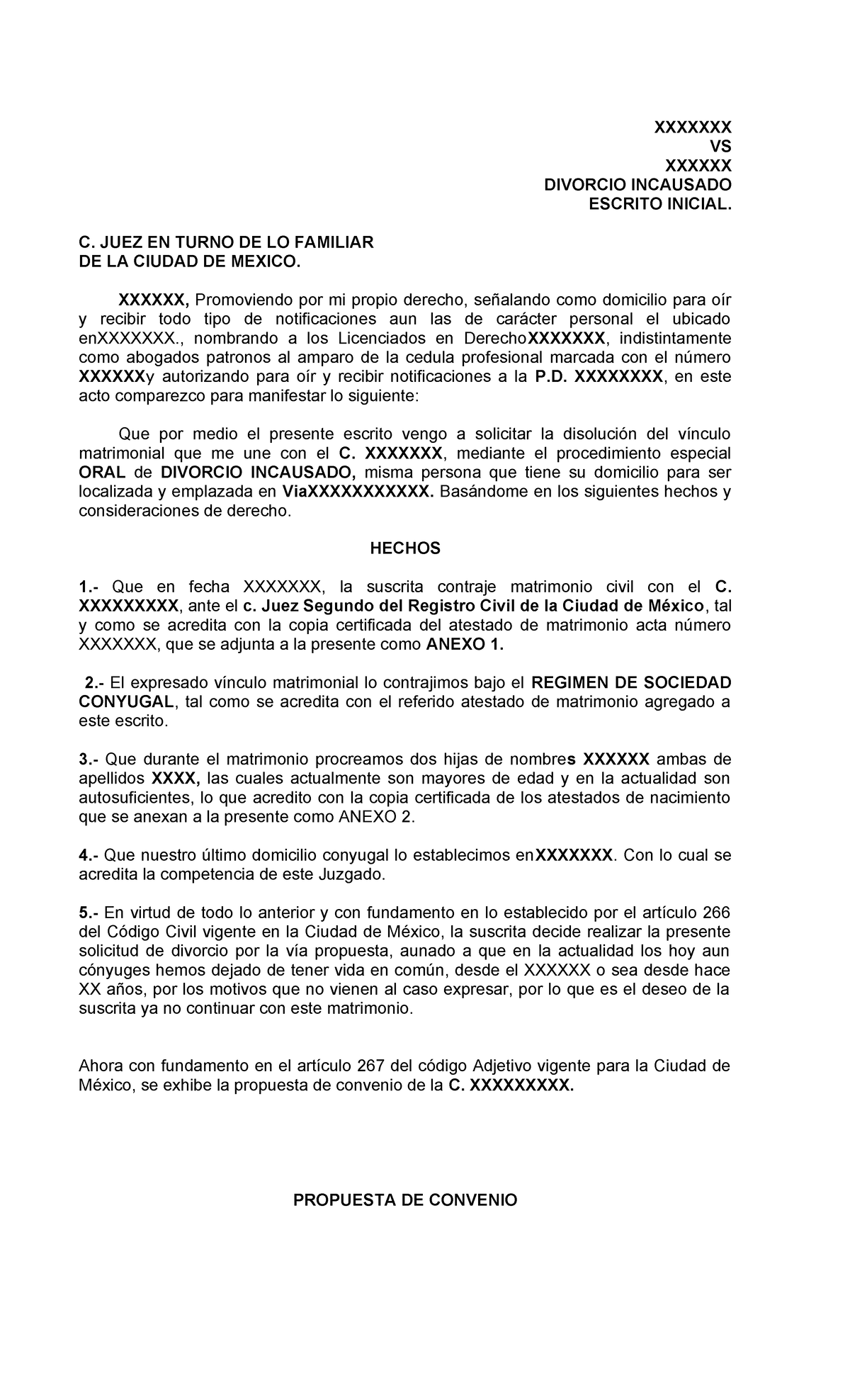 DIVORCIO INCAUSADO: ESCRITO INICIAL Y PROCESO ORAL CDMX - Studocu