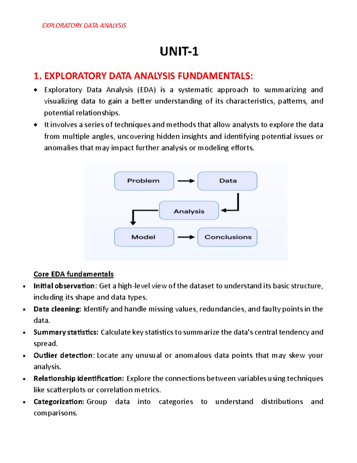 UNIT-I EDA: Fundamentals of Exploratory Data Analysis for MTech Students - Document Preview