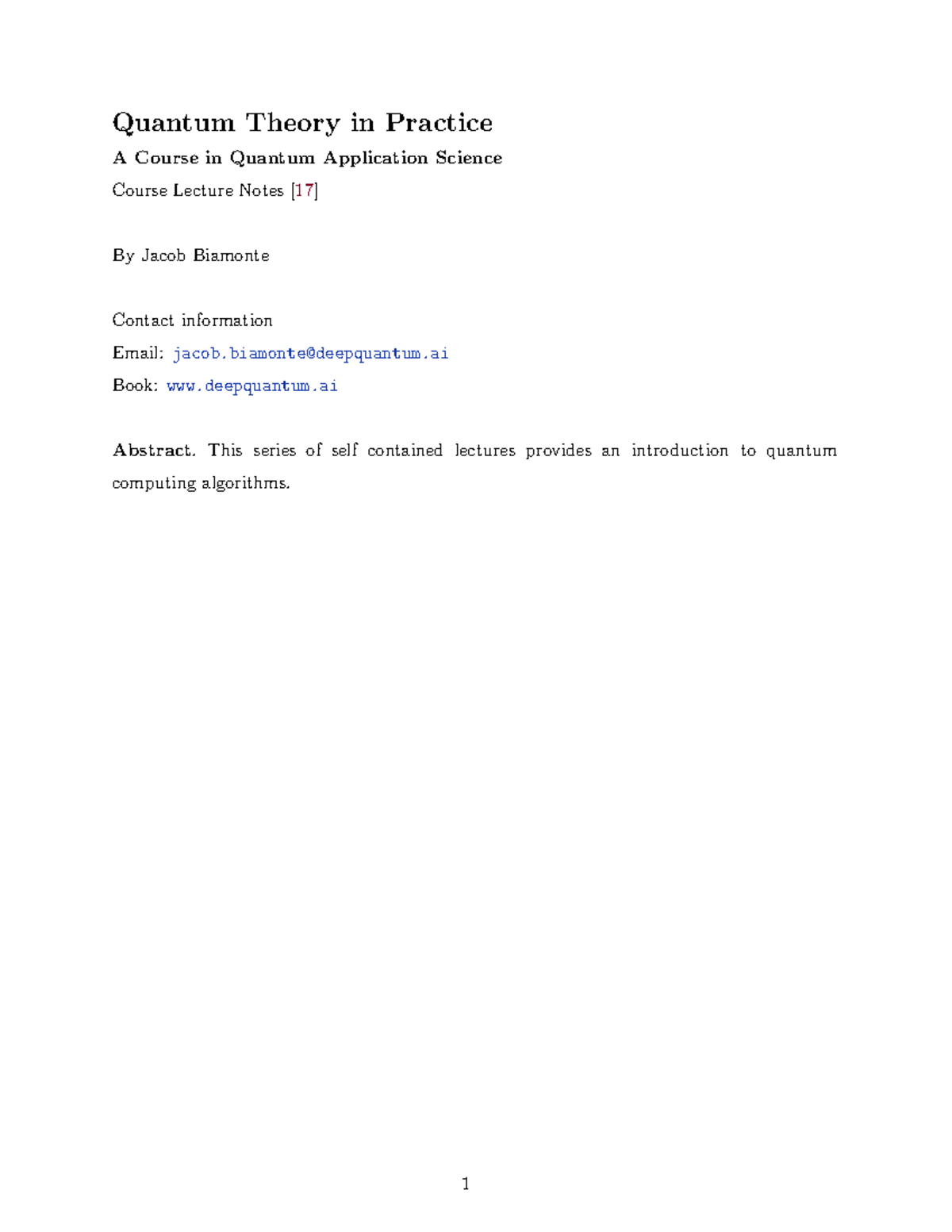 Quantum Theory in Practice: Lecture Notes on Quantum Algorithms - Studocu