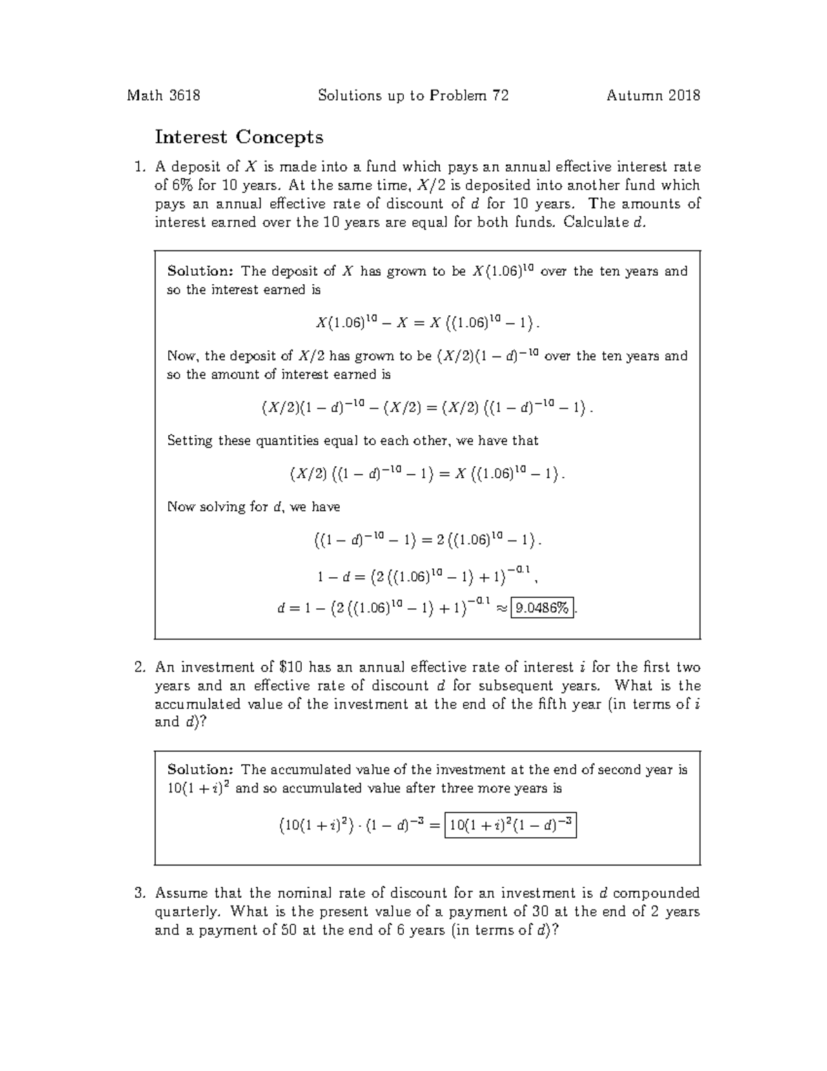 Math 3618 Autumn 2018 Annuities Solutions & Interest Problems - Studocu