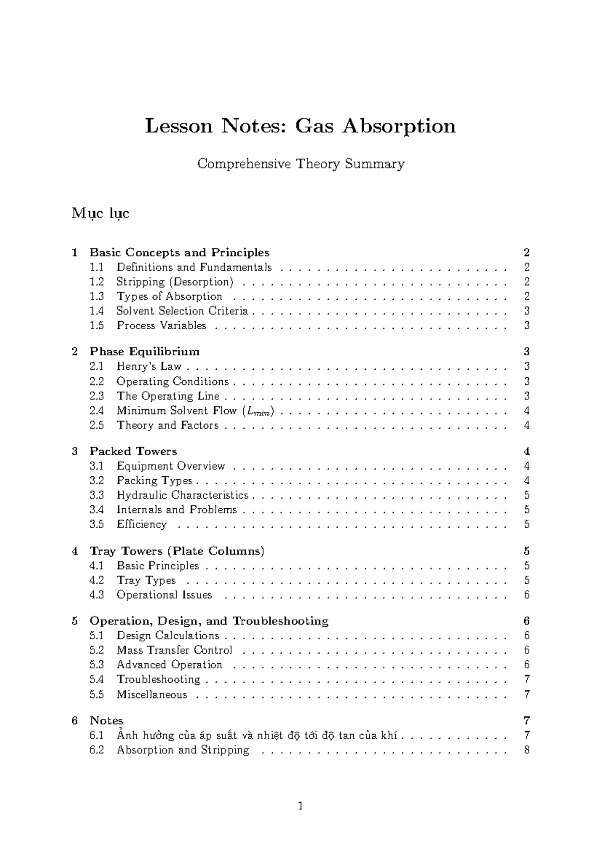Lesson Notes: Gas Absorption (CHEM 301) - Comprehensive Overview - Studocu