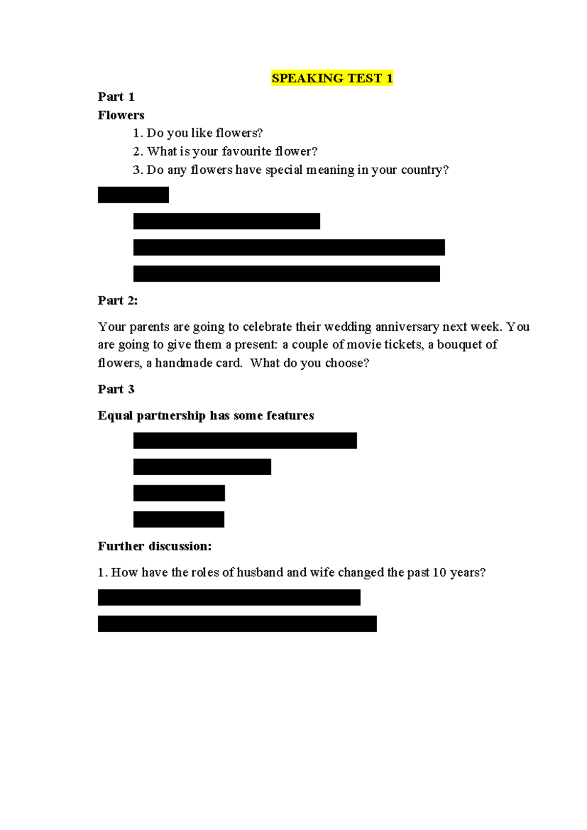 Speaking 1 - Cut 1: Discussion Topics & Key Questions - Studocu