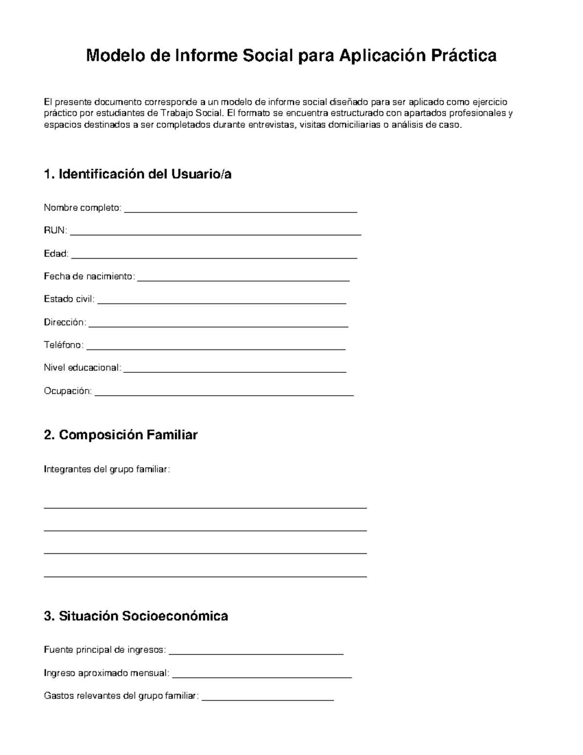 Modelo de Informe Social para Trabajo Social - Aplicación Práctica ...
