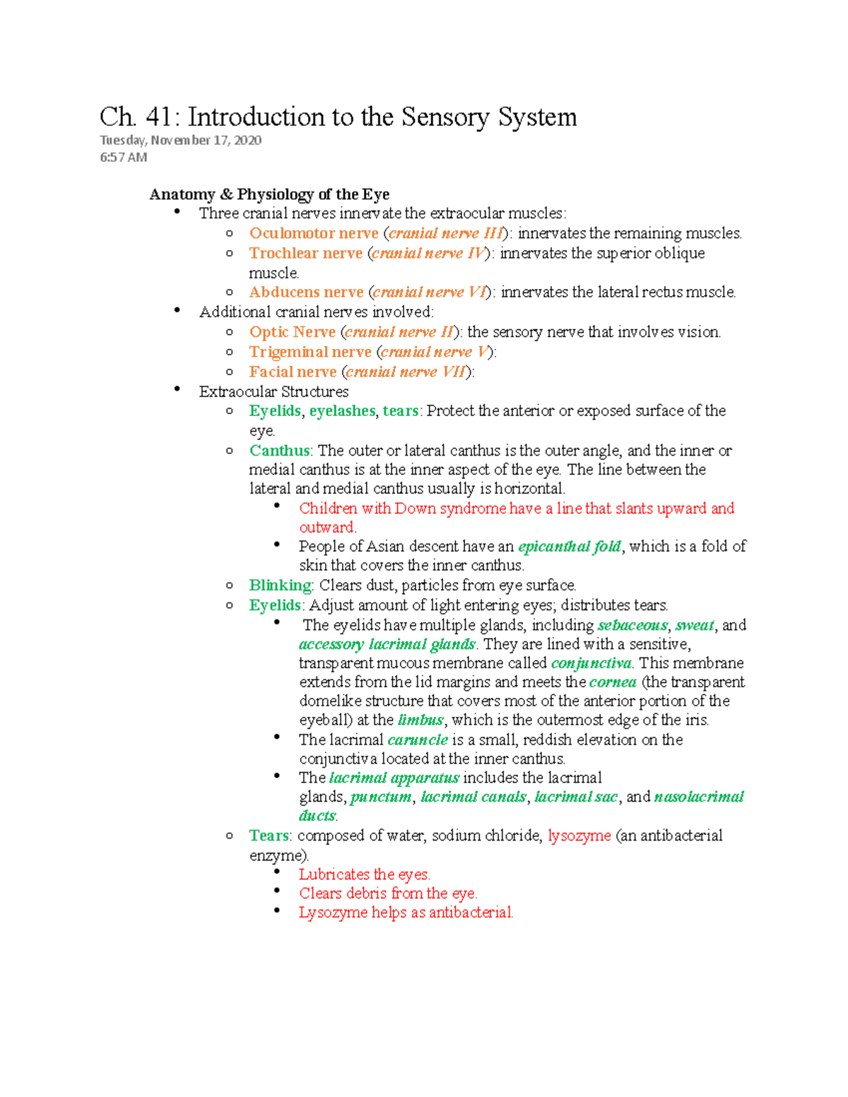 Ch. 41: Sensory System Overview - Anatomy & Physiology Focus - Studocu