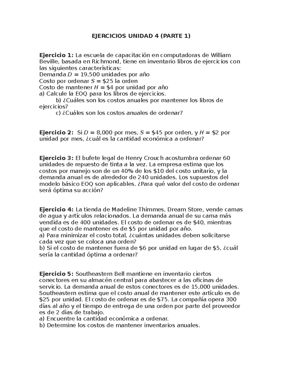 S16 - Ejercicios Unidad 4: Cálculo de la Cantidad Económica a Ordenar ...